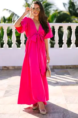 Keep It Up Fuchsia Pink Puff Sleeve Maxi Dress