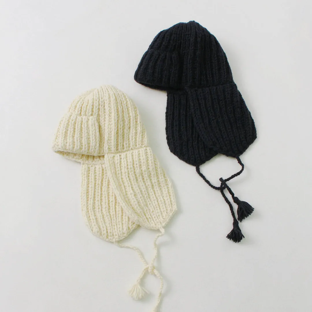 KHA:KI（カーキ） ハンドニット フライトキャップ / レディース ニット帽 帽子 無地 Hand Knit Flight Cap