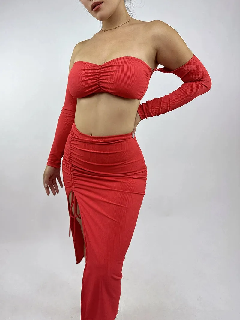 La Fitwear Top Off Shoulder Sleeve Red