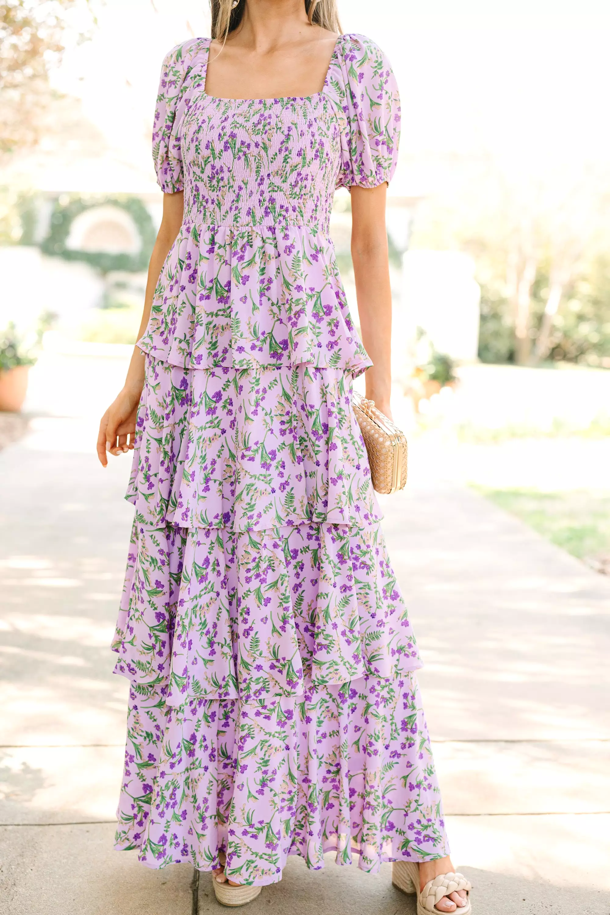 Let's Go Back Lavender Purple Floral Maxi Dress