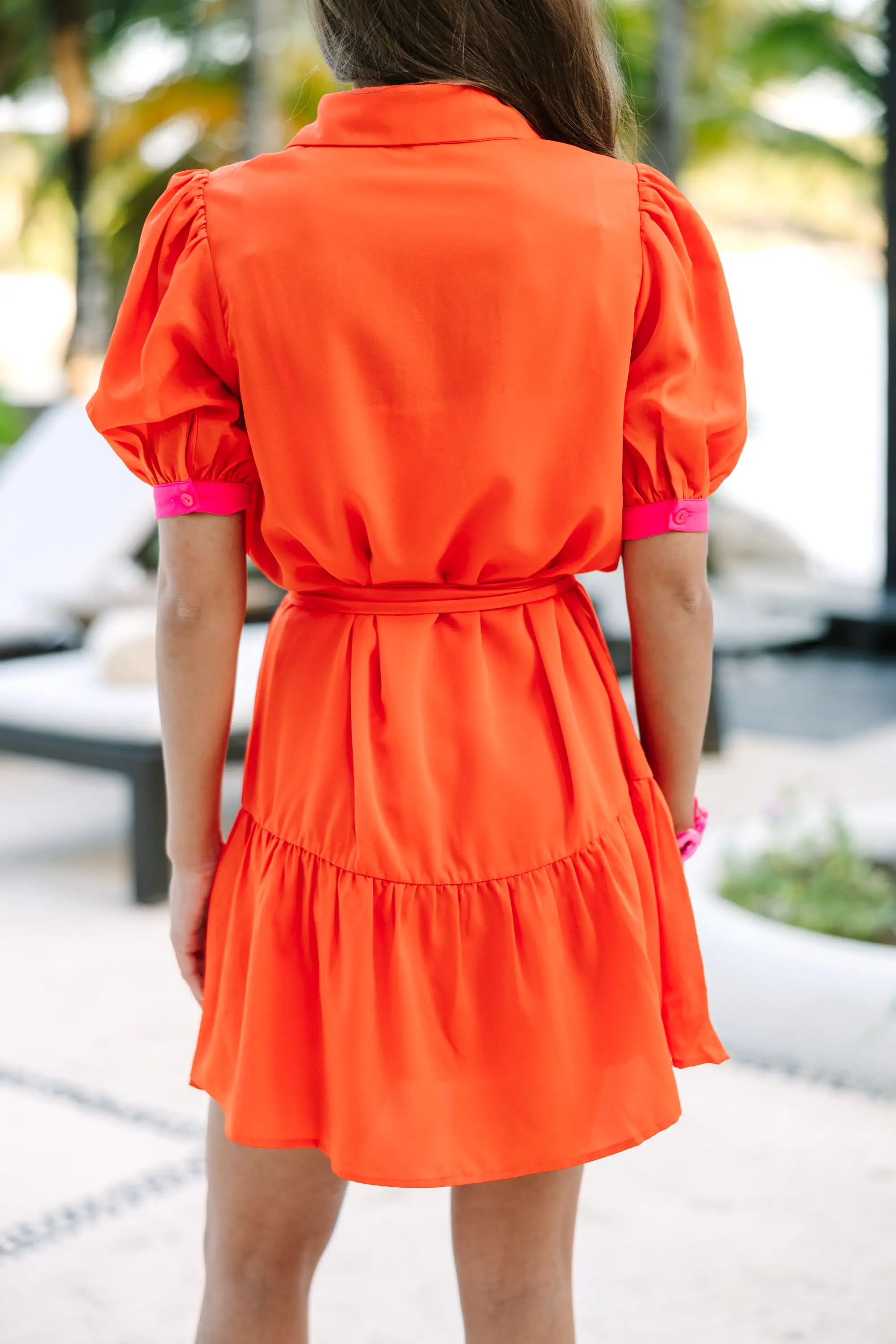 Love On The Line Orange Pleated Dress