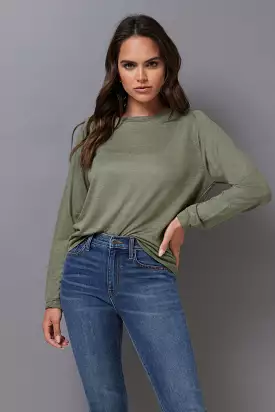 Majestic Long Sleeve Linen Pullover in Kaki