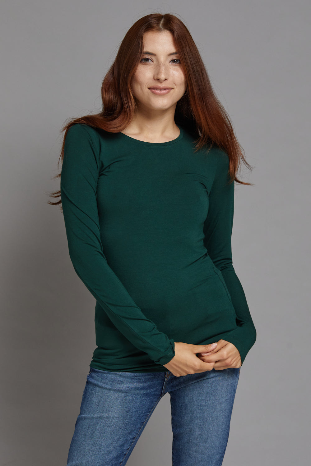 Majestic Long Sleeve Soft Touch Viscose Crewneck in Scarabe