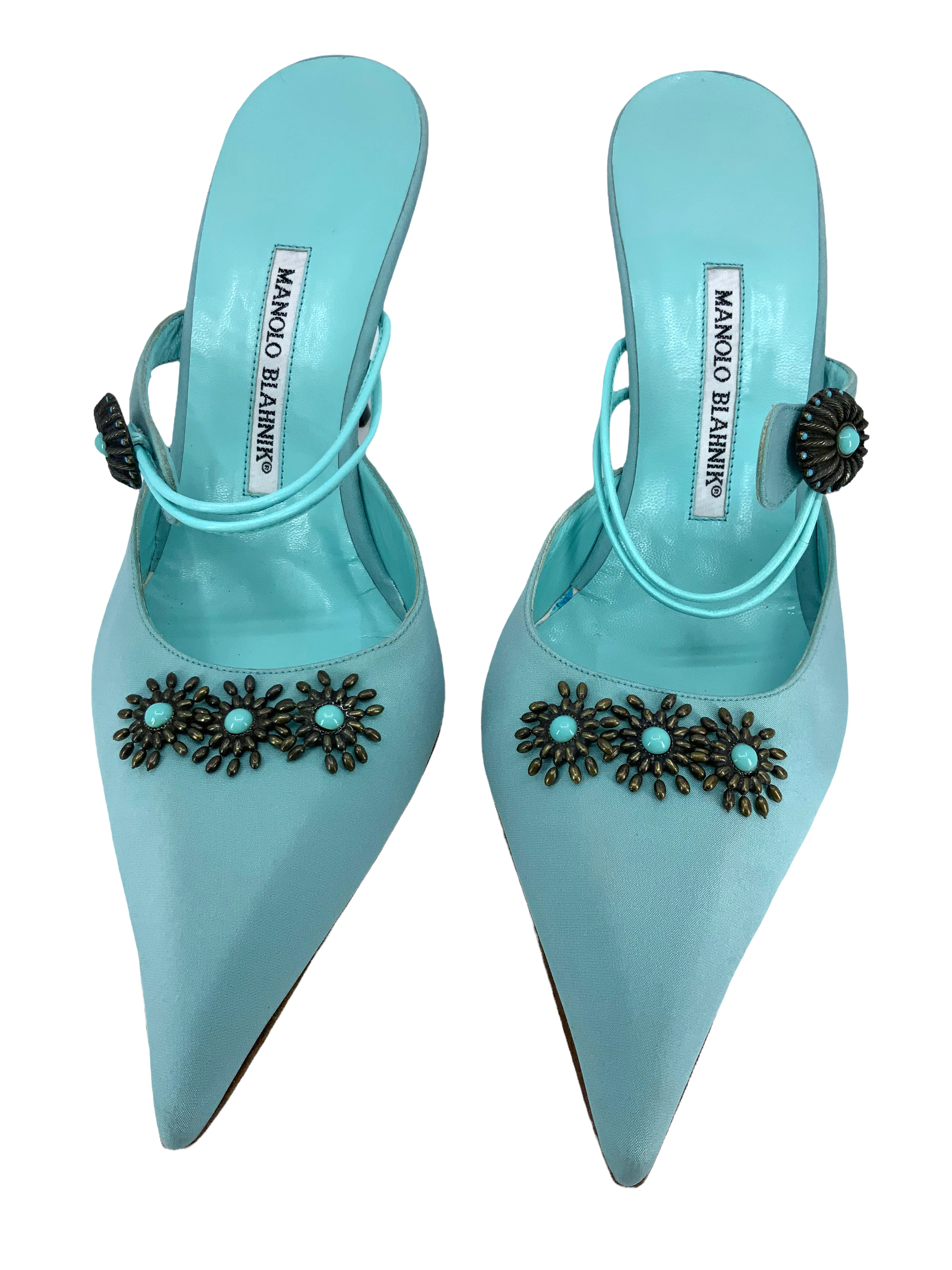 Manolo Blahnik Embellished Satin Mary jane Mules Size 11