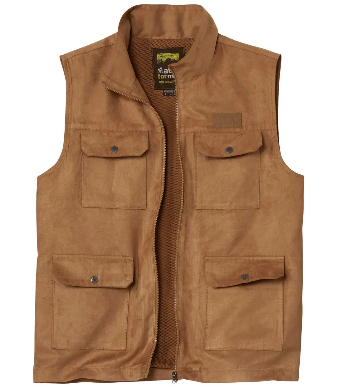 Men's Camel Multi-Pocket Faux Suede Gilet