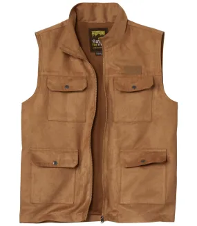 Men's Camel Multi-Pocket Faux Suede Gilet