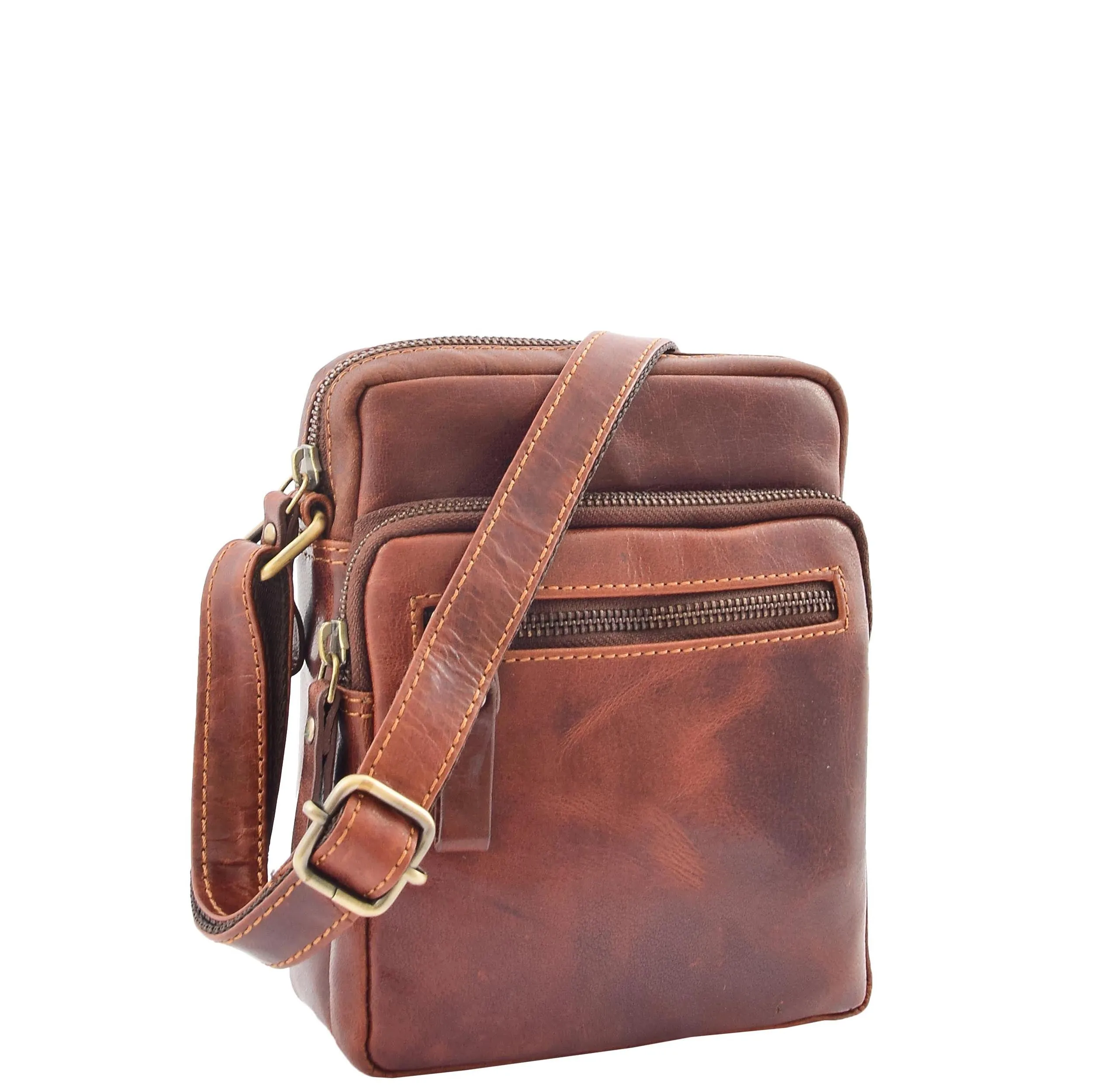 Mens Leather Cross Body Flight Bag Dolton Brown