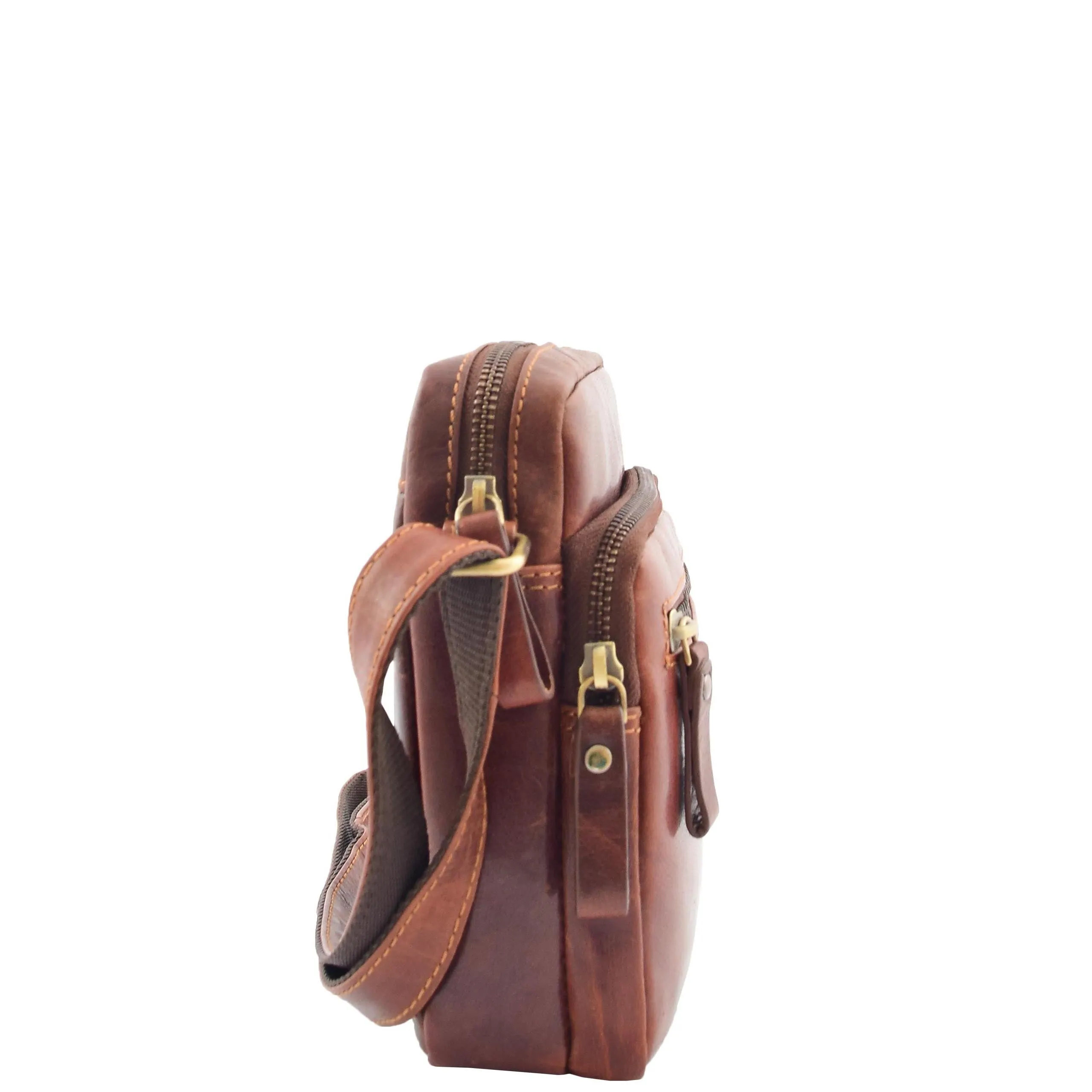 Mens Leather Cross Body Flight Bag Dolton Brown