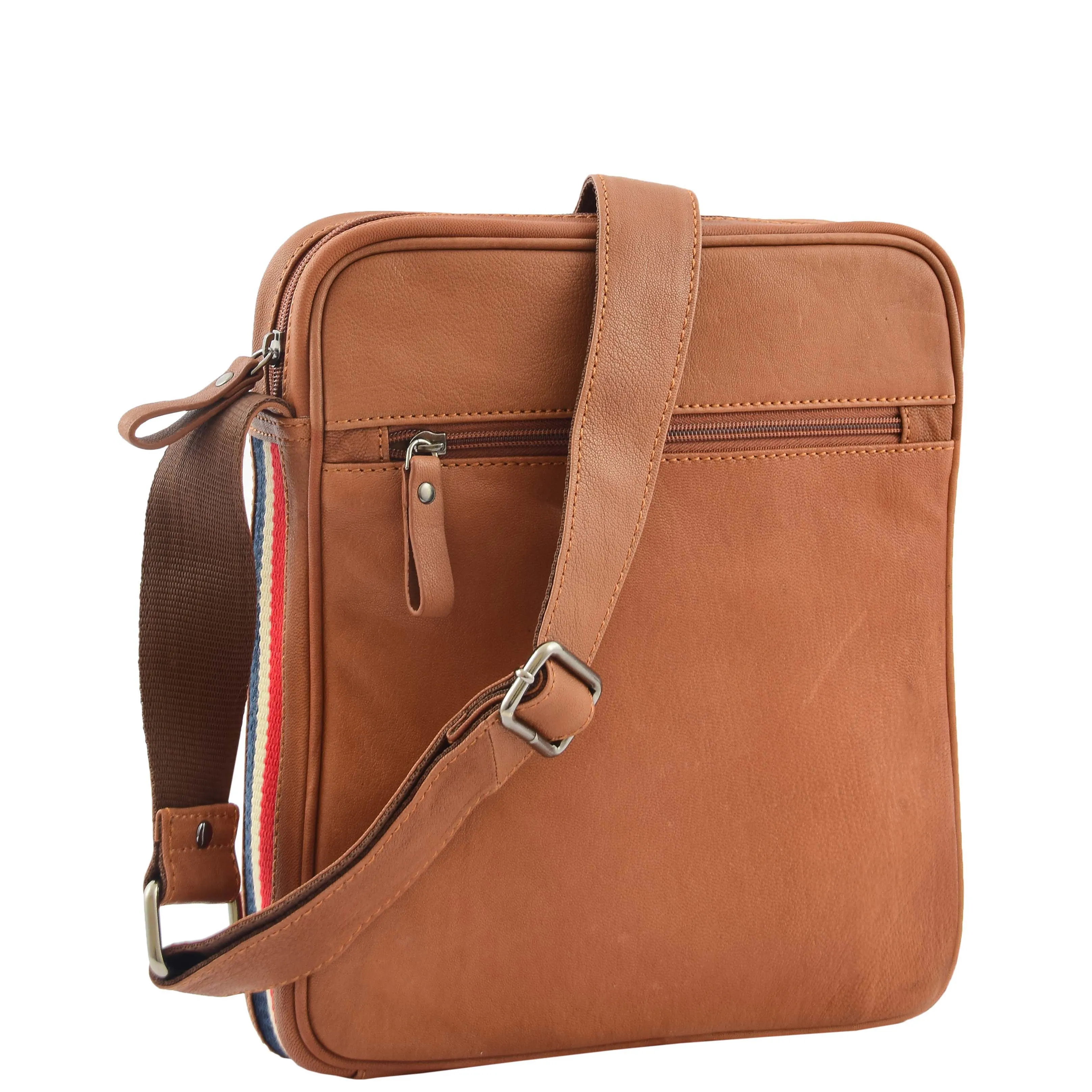 Mens Leather Cross Body Travel Flight Bag Aller Tan