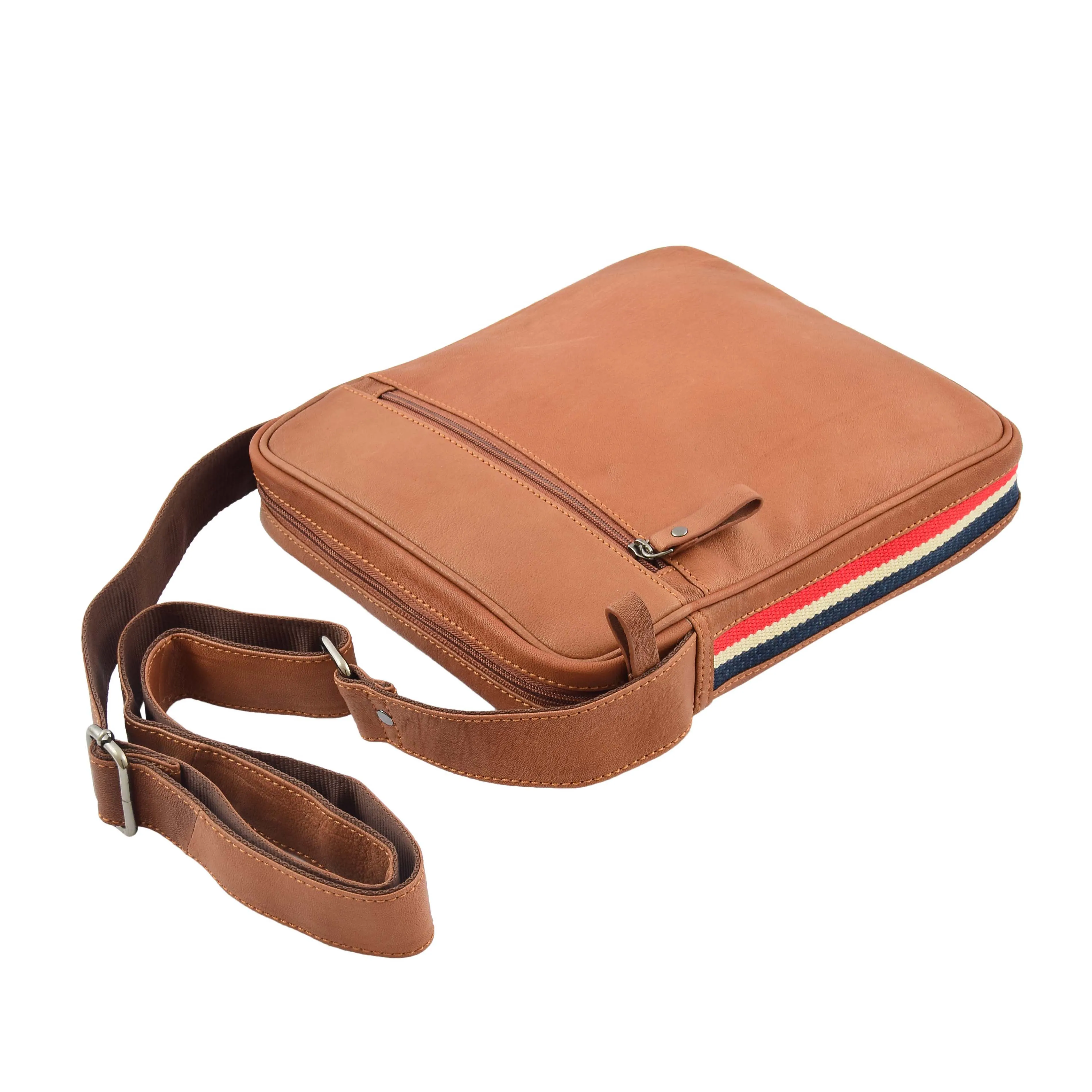 Mens Leather Cross Body Travel Flight Bag Aller Tan