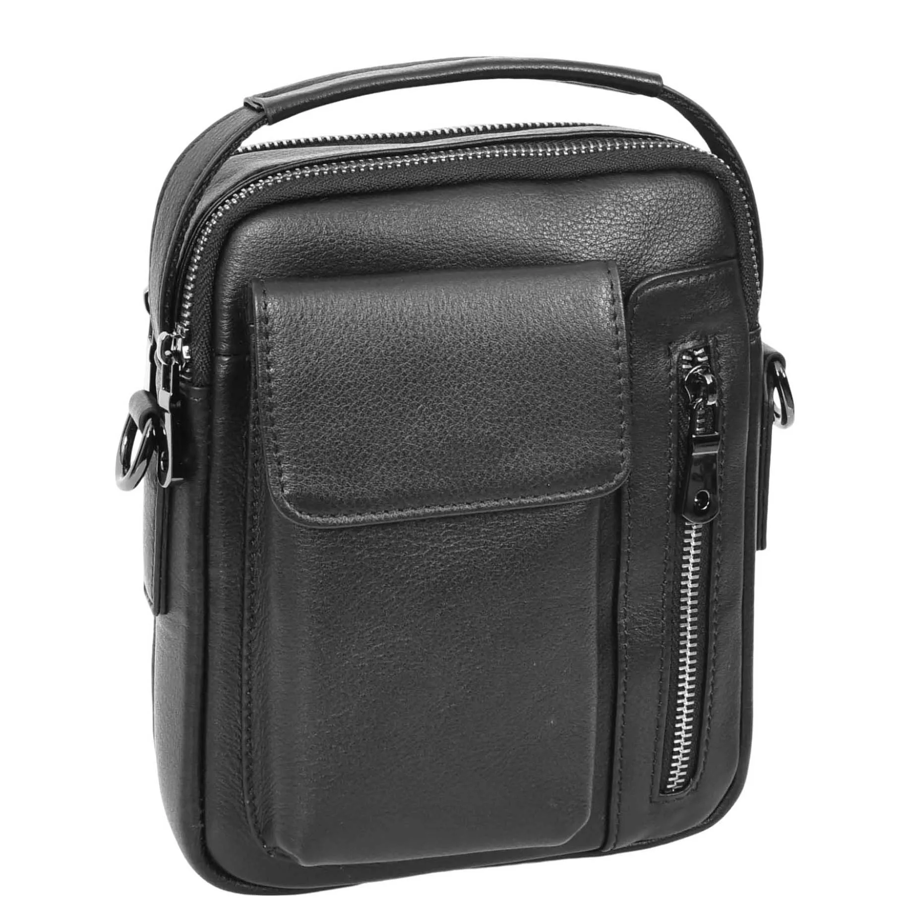 Mens Leather Small Cross Body Flight Bag Hudson Black