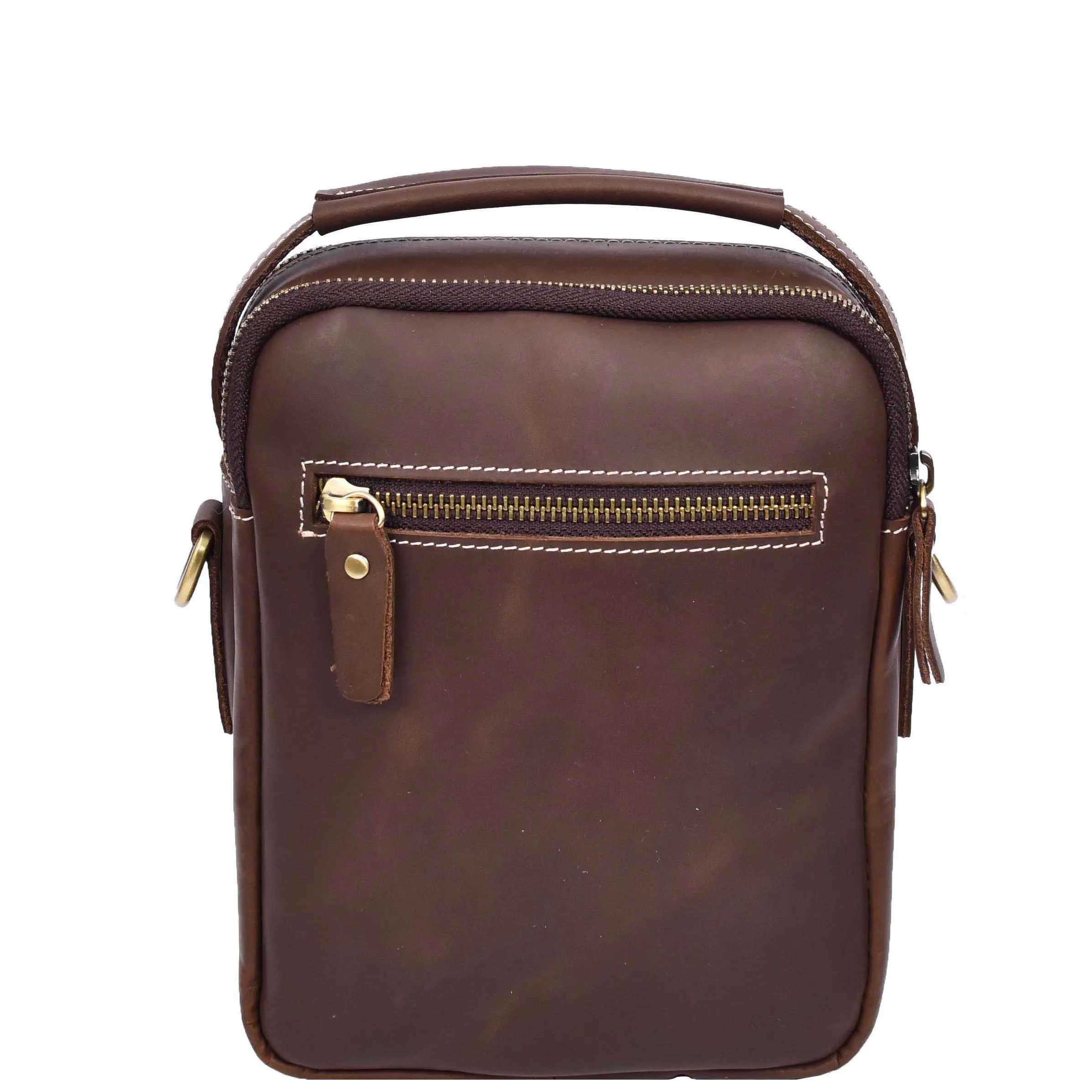 Mens Leather Small Cross Body Flight Bag Hudson Brown Hunter