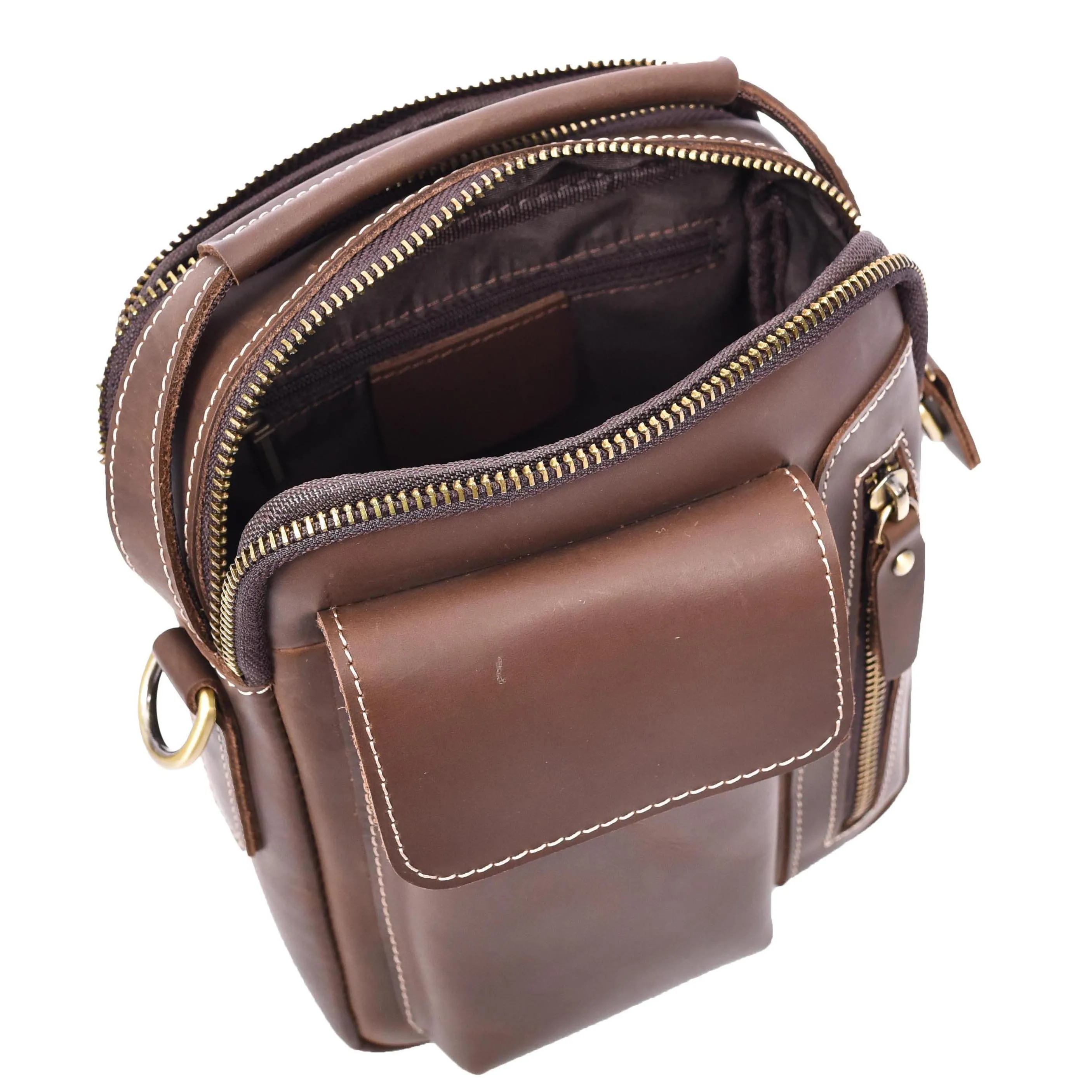 Mens Leather Small Cross Body Flight Bag Hudson Brown Hunter