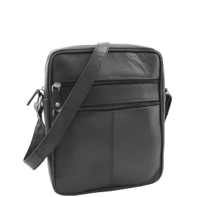 Mens Real Leather Cross Body Pouch Organiser Flight Bag Ashland Black