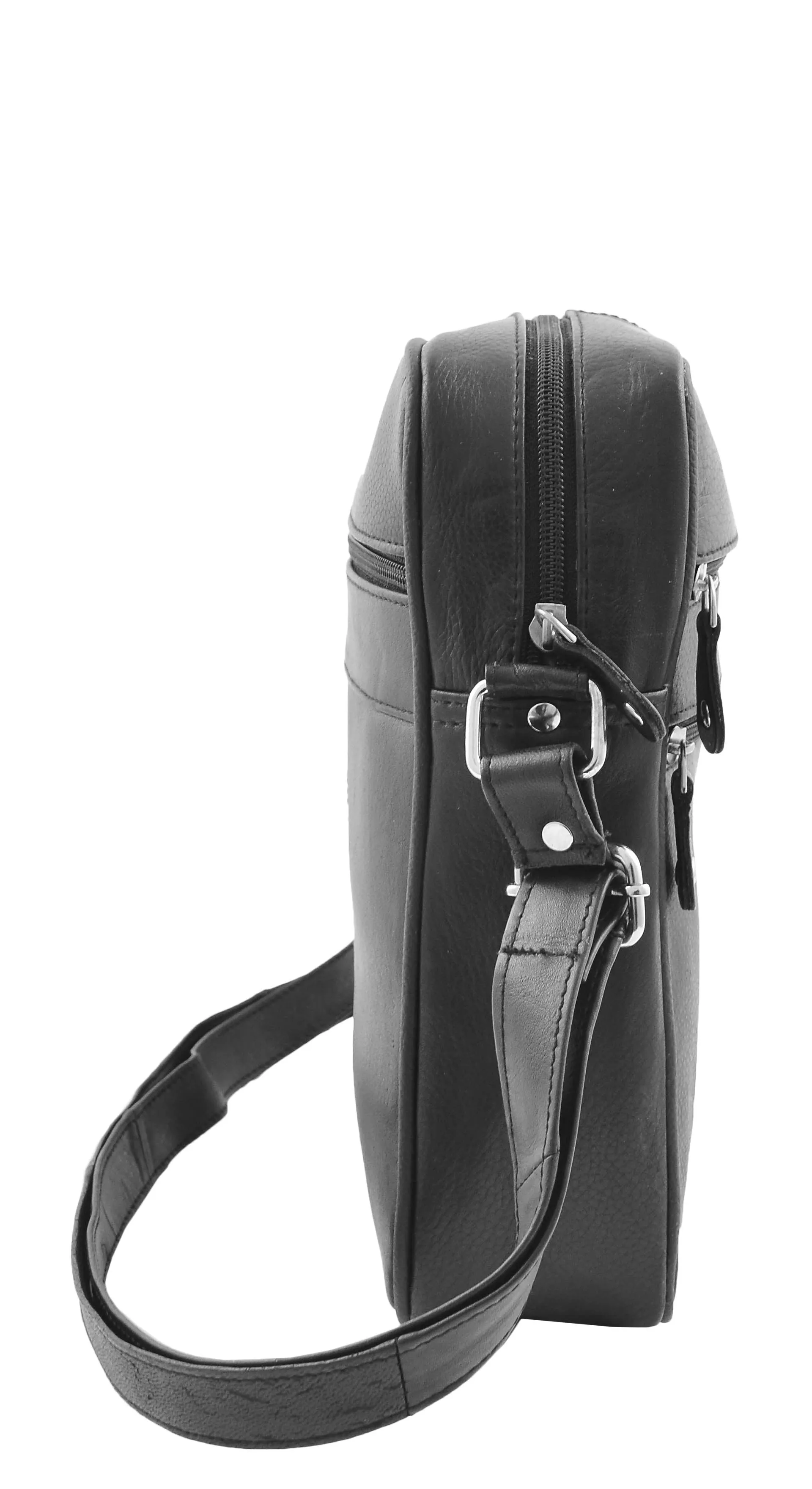 Mens Real Leather Cross Body Pouch Organiser Flight Bag Ashland Black