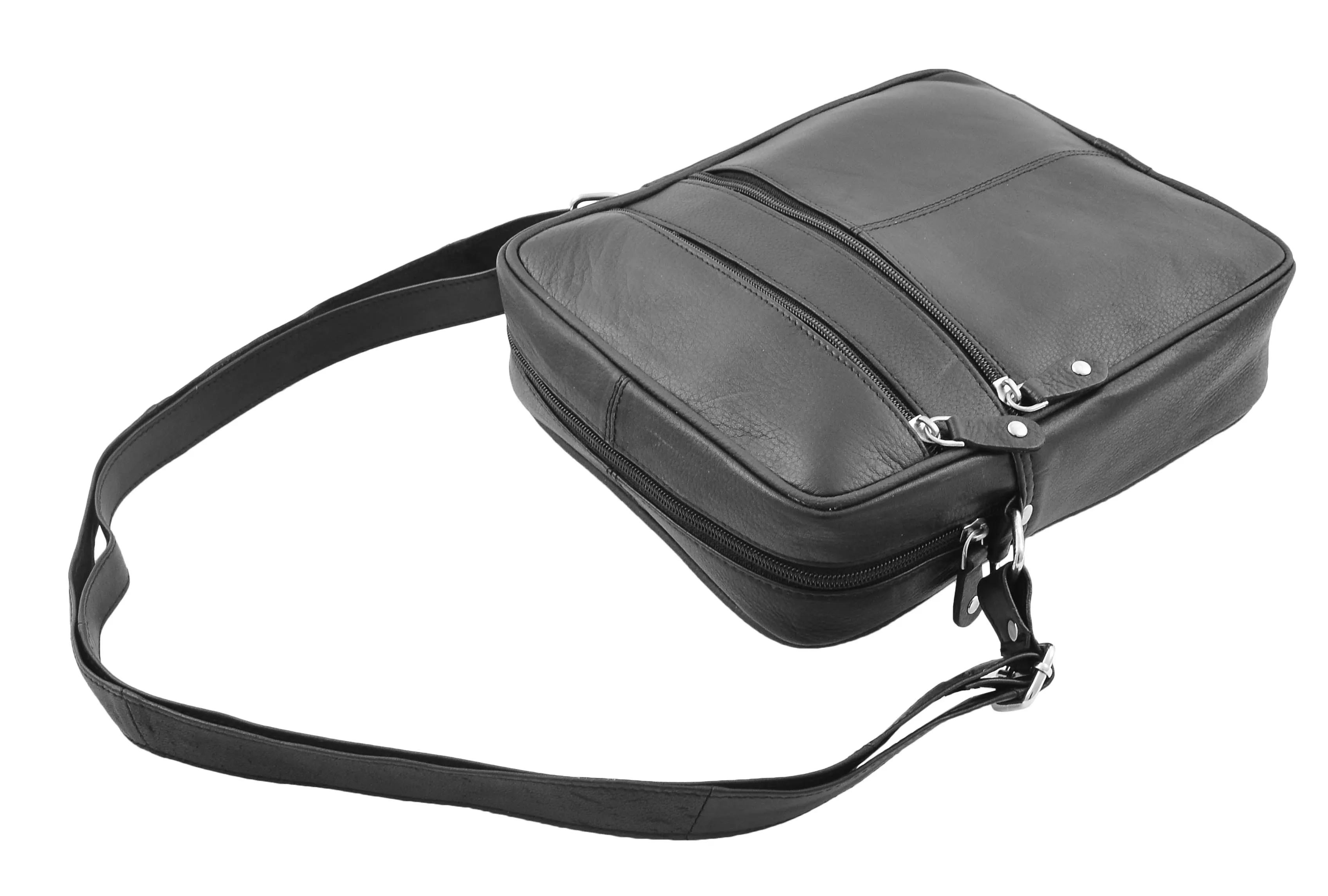 Mens Real Leather Cross Body Pouch Organiser Flight Bag Ashland Black