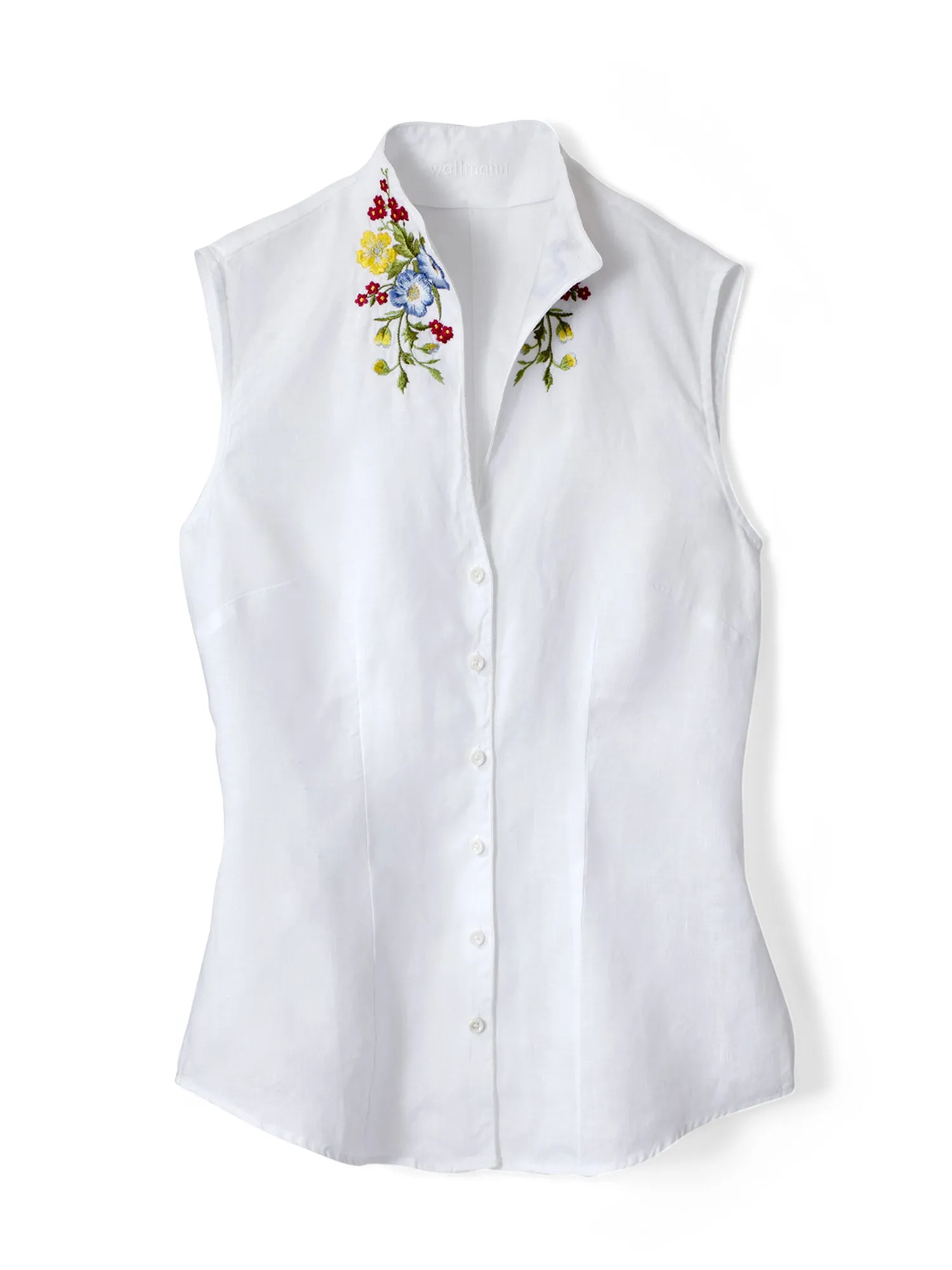 Millie Embroidered Sleeveless Linen Shirt