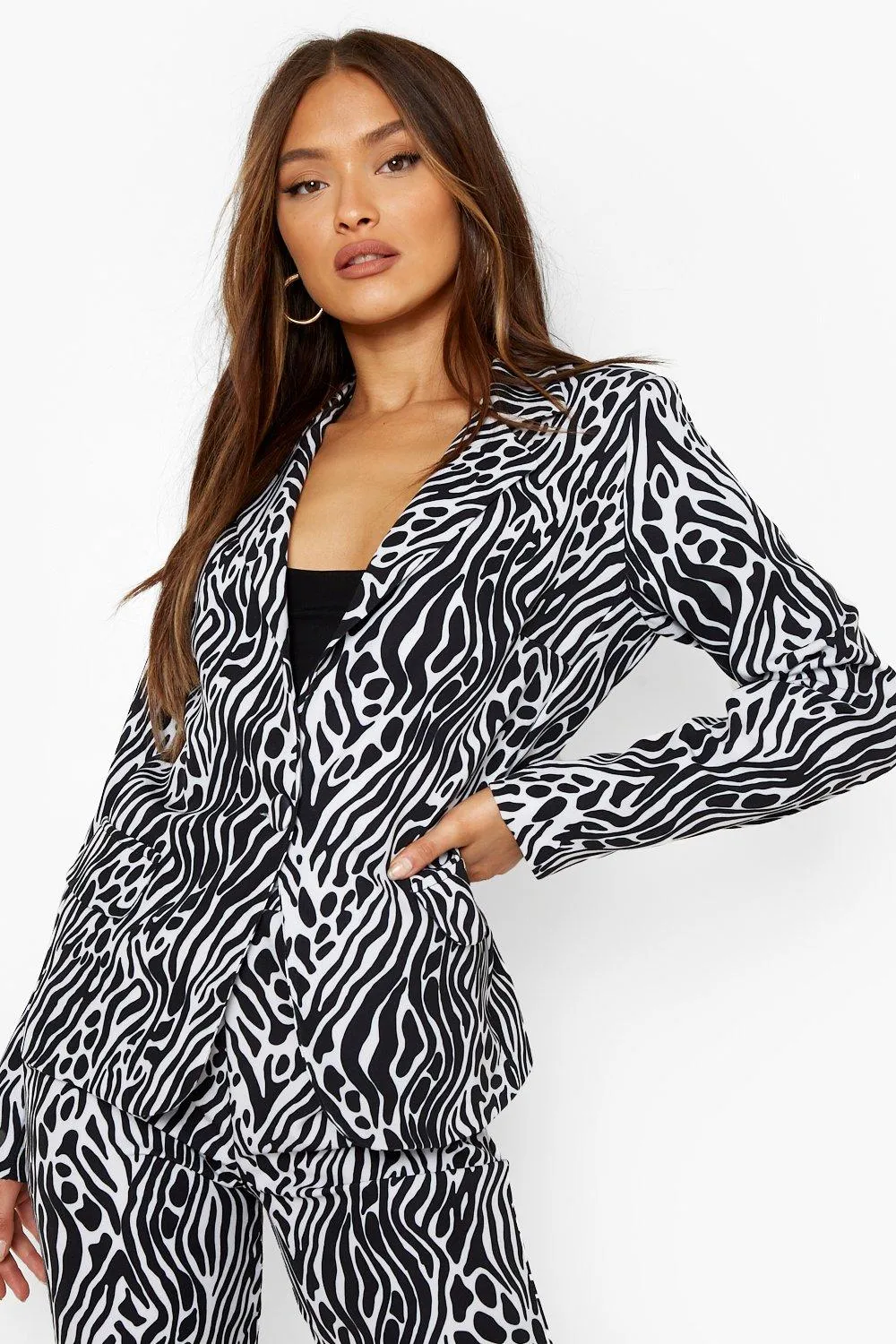 Mono Animal Print Tailored Blazer