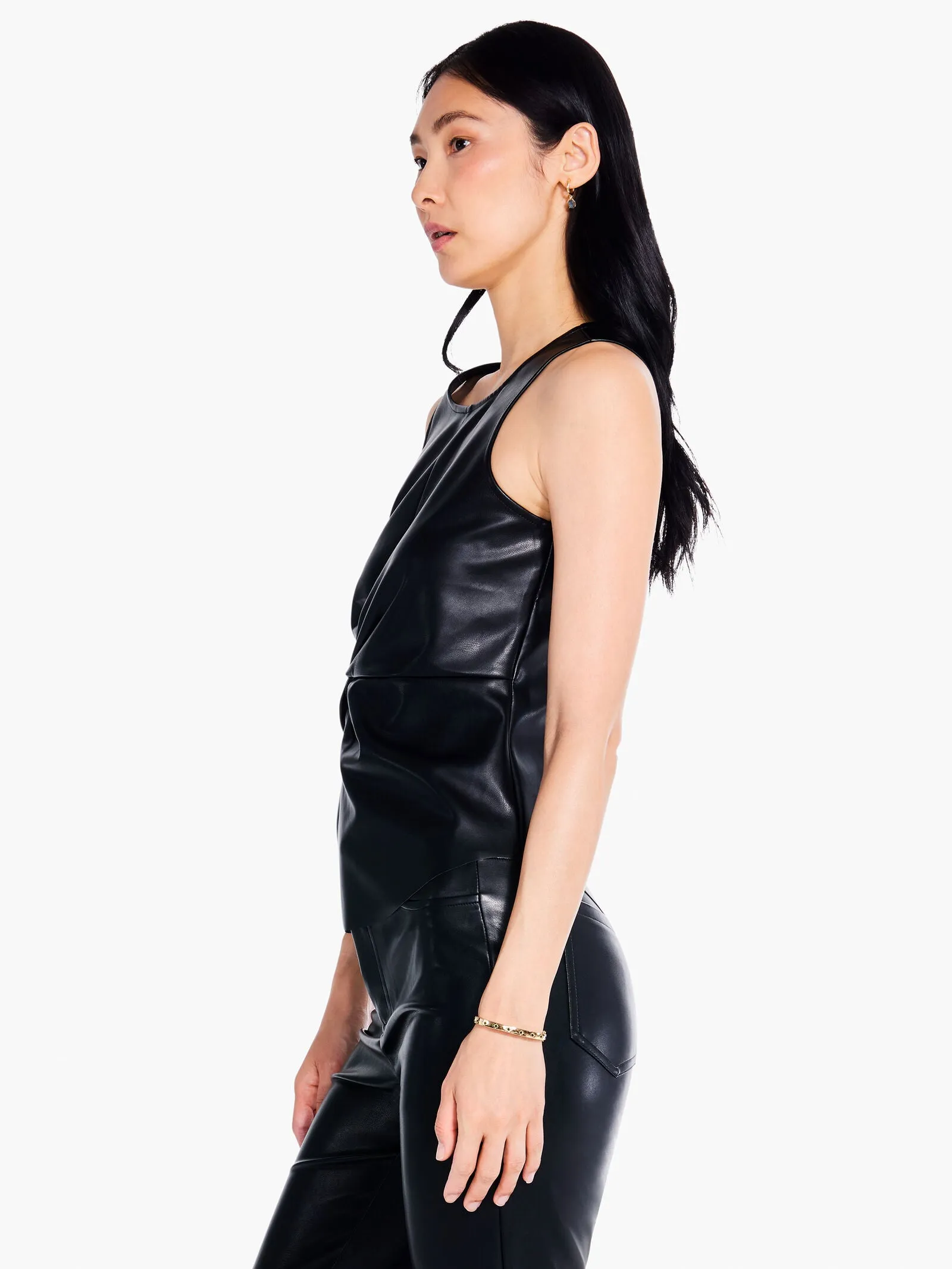 Nic + Zoe Faux Leather Twist Front Tank