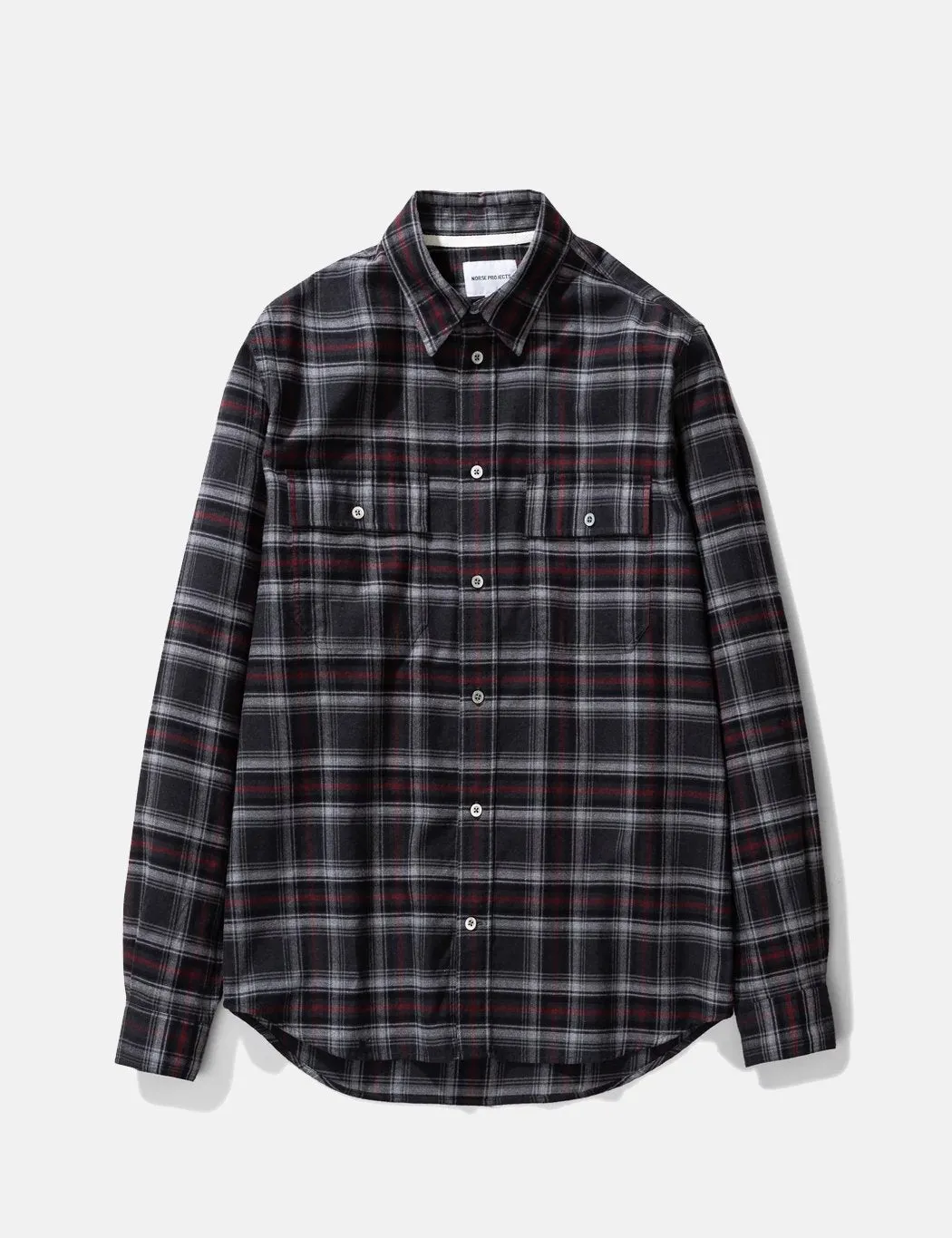 Norse Projects Villads Brushed Flannel Check Shirt - Mulberry Red