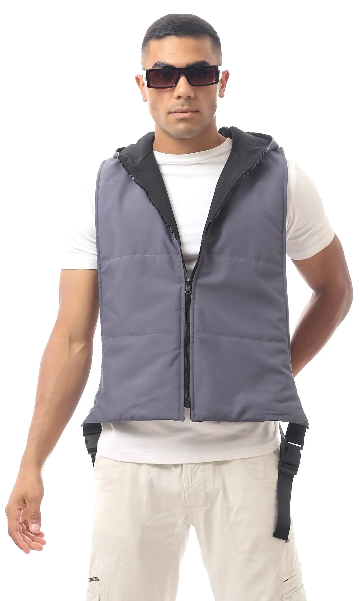 O173708 Dark Grey Double Faced Fly Zip Vest