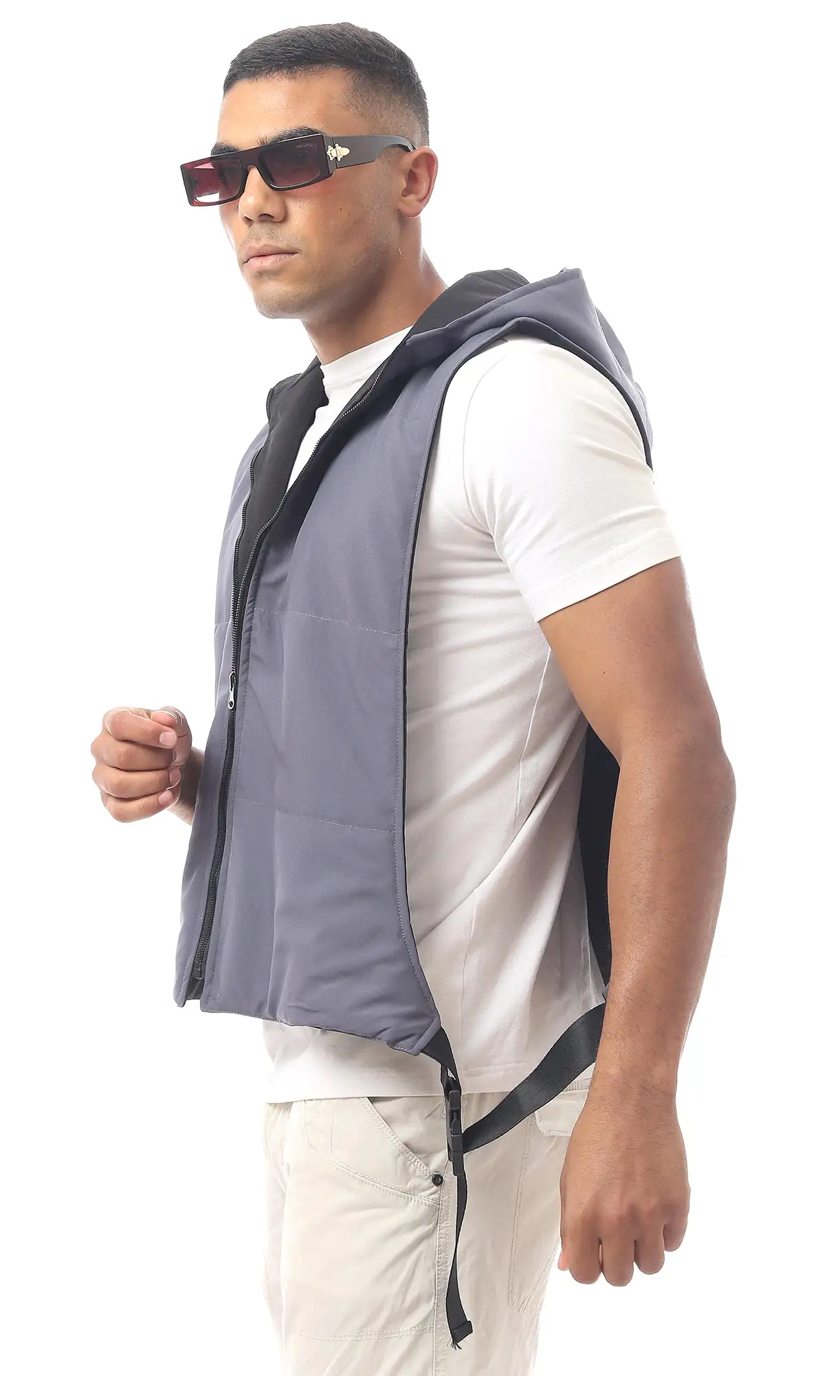 O173708 Dark Grey Double Faced Fly Zip Vest