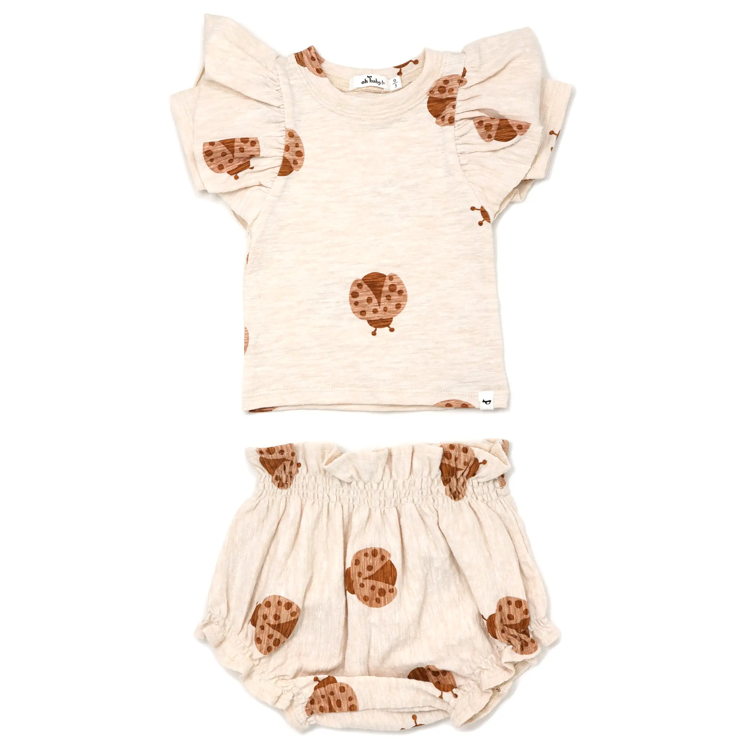 oh baby! Butterfly Short Sleeve Tee and Tushie Set - Ladybug Print - Sand Heather