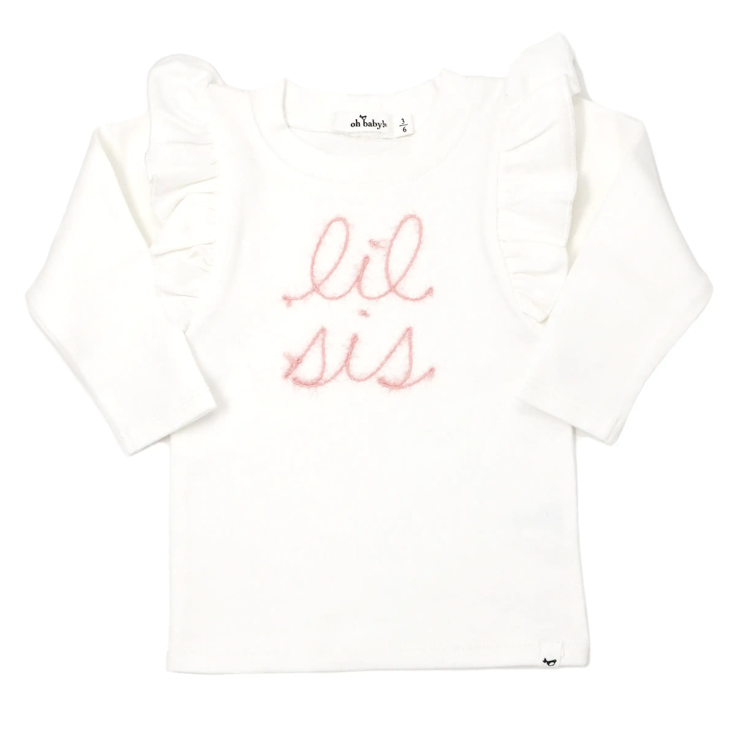 oh baby! lil sis Pink Eyelash Millie Long Sleeve Tee - Cream