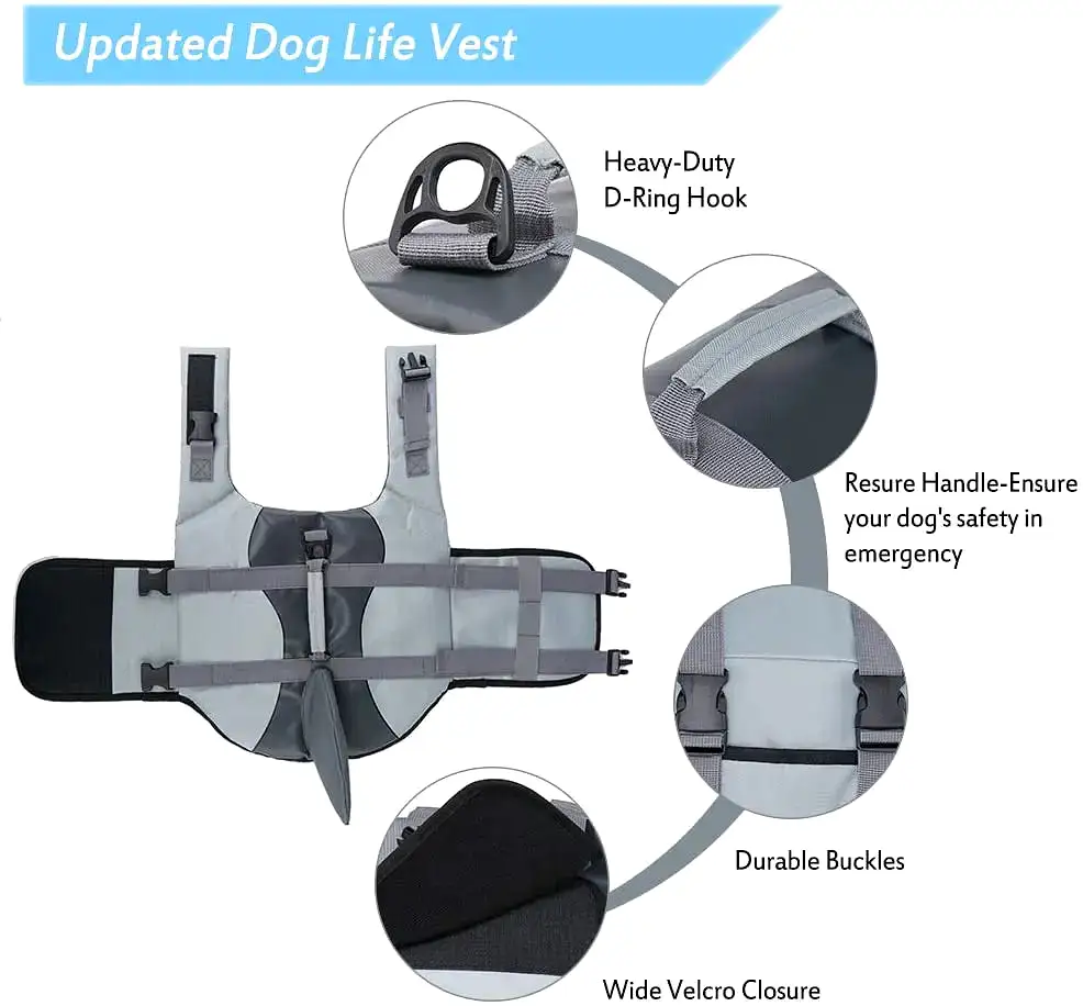 Pet Dog Safety Swimsuit Dog Life Jacket Ripstop Dog Lifesaver Shark Vests With Rescue Handle For Swimming Pool Beach Boating