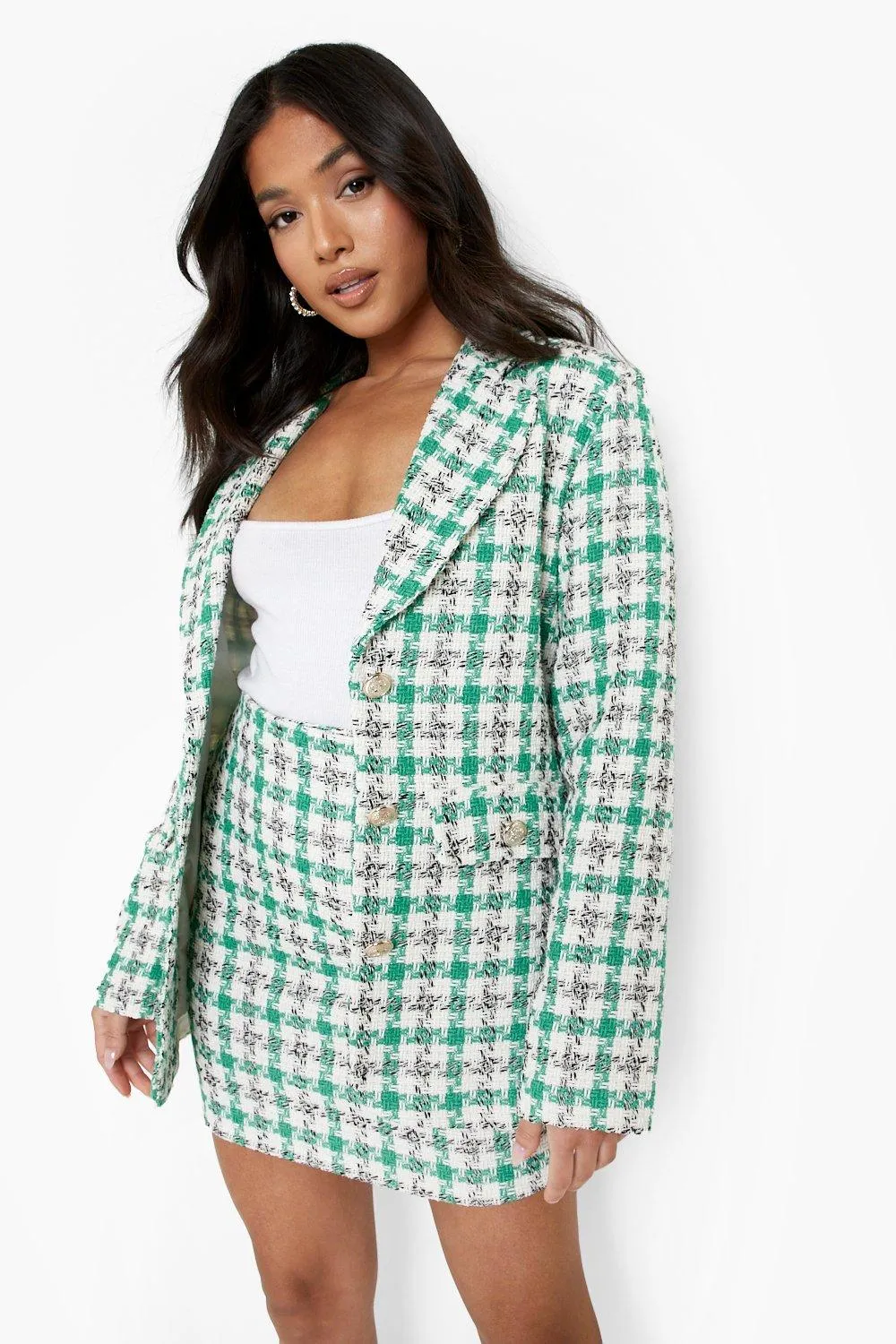 Petite Boucle Check Single Breasted Blazer