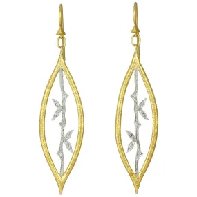 Platinum and 22K Gold Etched Marquise Bamboo Earrings