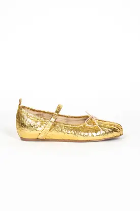 Pleated Toe Ballerina Gold