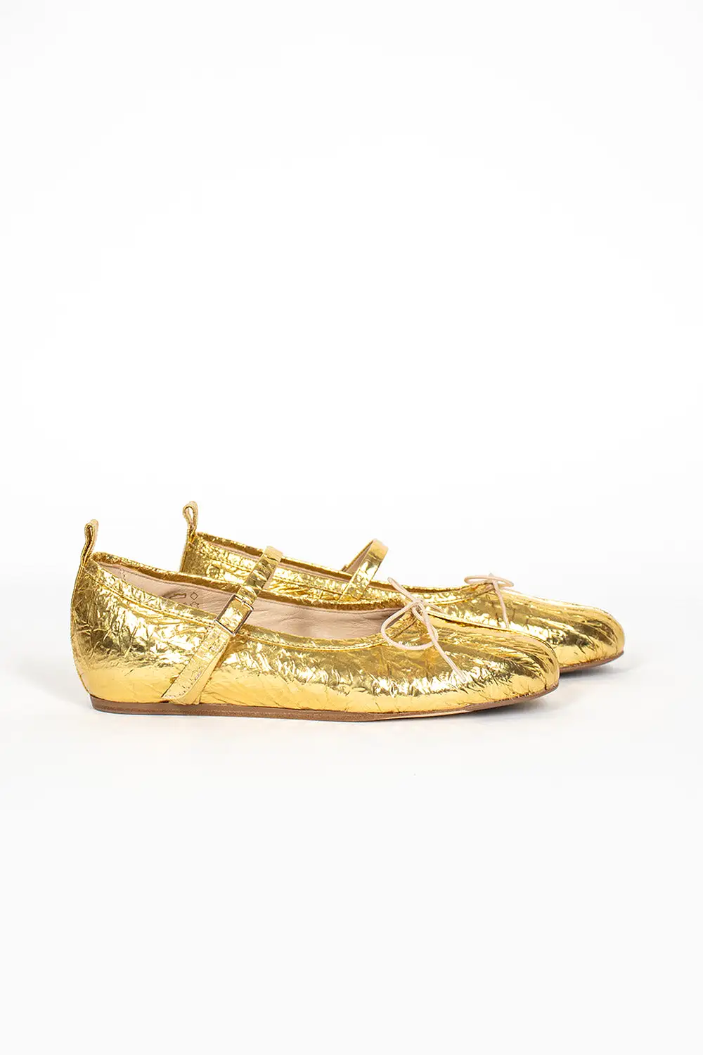 Pleated Toe Ballerina Gold