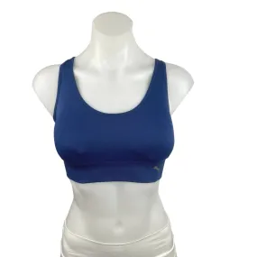 Puma Blue Criss Cross back Scoop Neck Logo Stretch Padded Sports Bra Top Size M