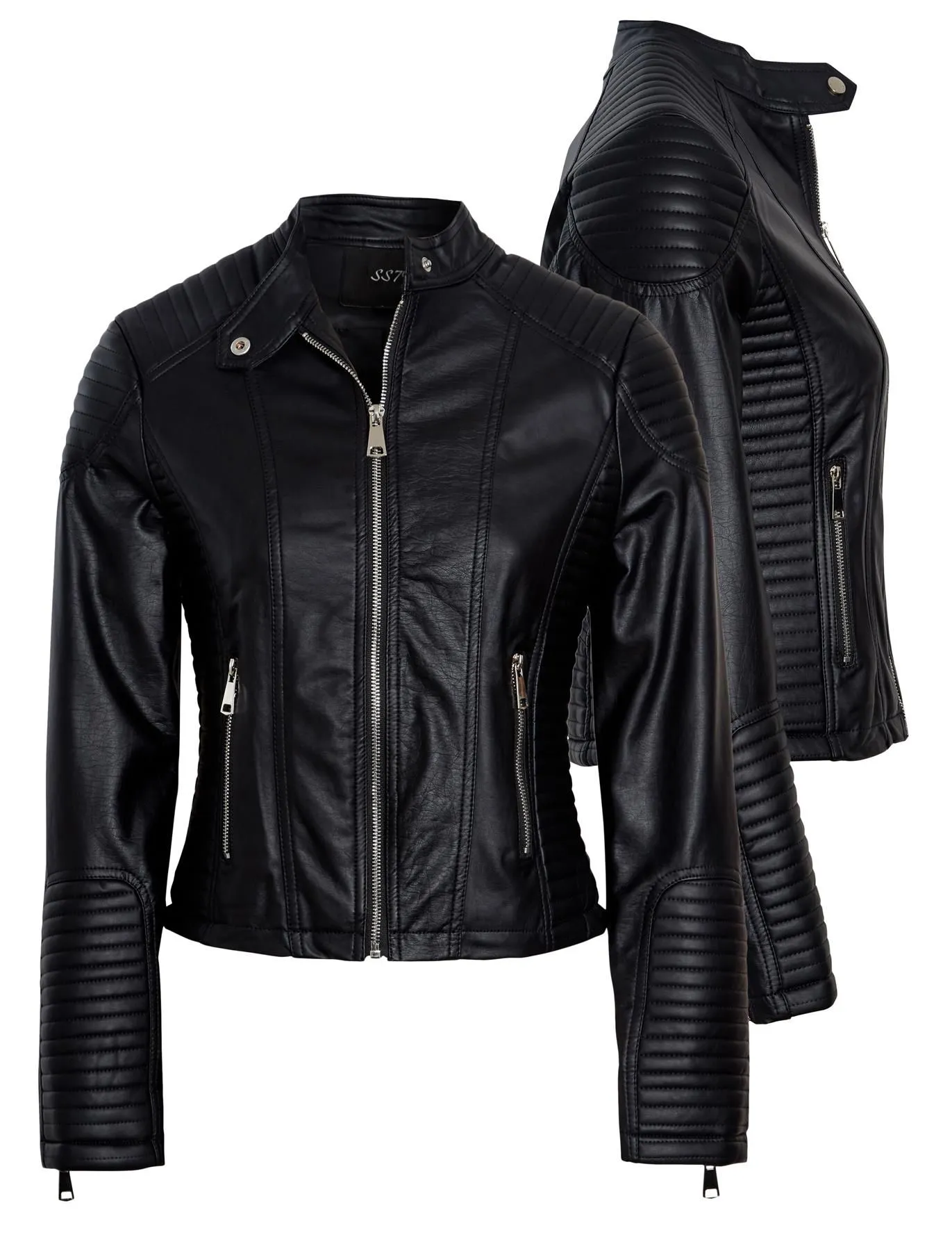 Quilted Faux leather Biker Jacket, Black, UK Sizes 6 to 14