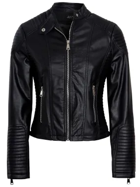 Quilted Faux leather Biker Jacket, Black, UK Sizes 6 to 14