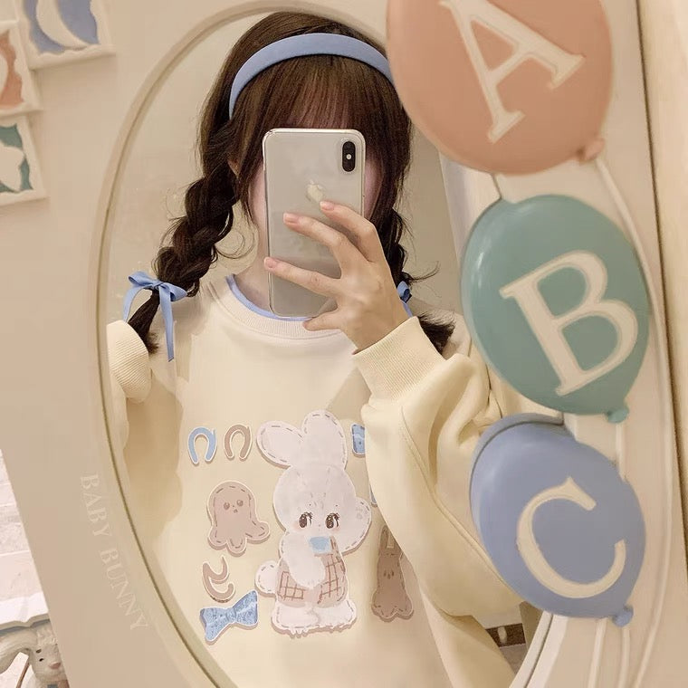 rabbit octopus friends yellow sweatshirt tops