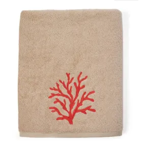 Red Coral Embroidered Bath Towel