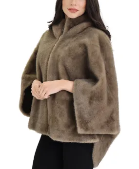 Reversible Faux Fur & Faux Suede Cape w/ Hood