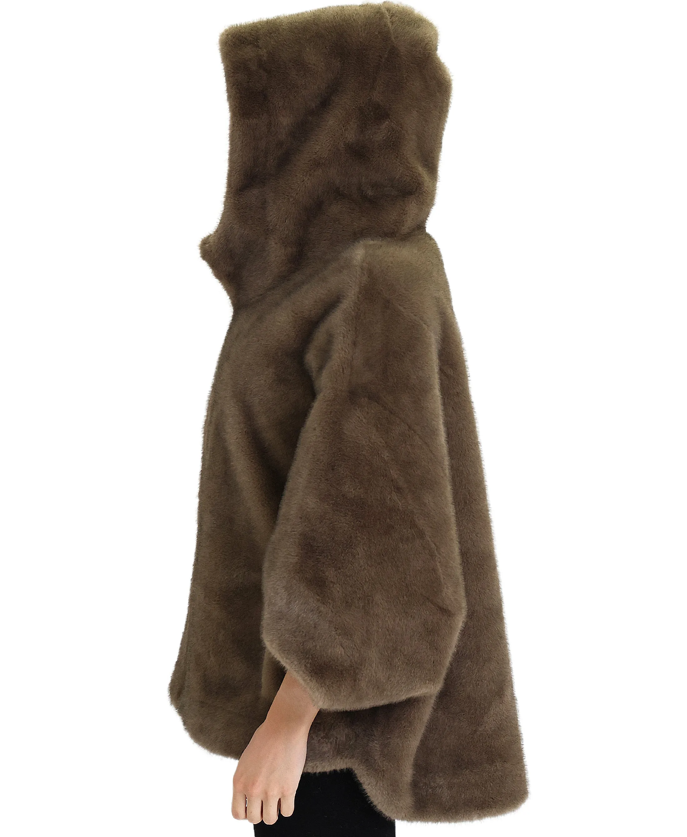 Reversible Faux Fur & Faux Suede Cape w/ Hood