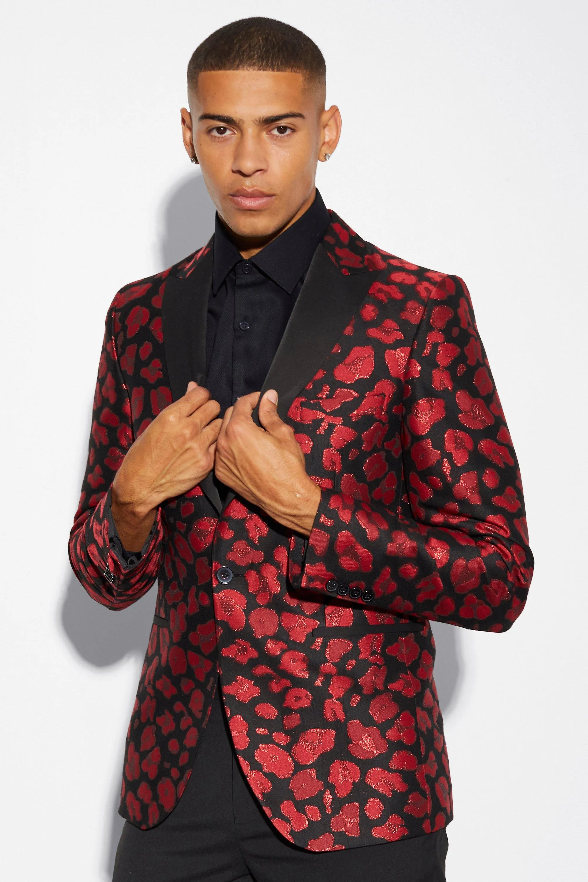 Slim Fit Leopard Jacquard Blazer