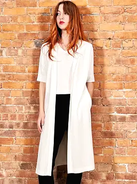 Smooth Stretch Jersey Long Open Cardigan - The Hanover in Pearl White