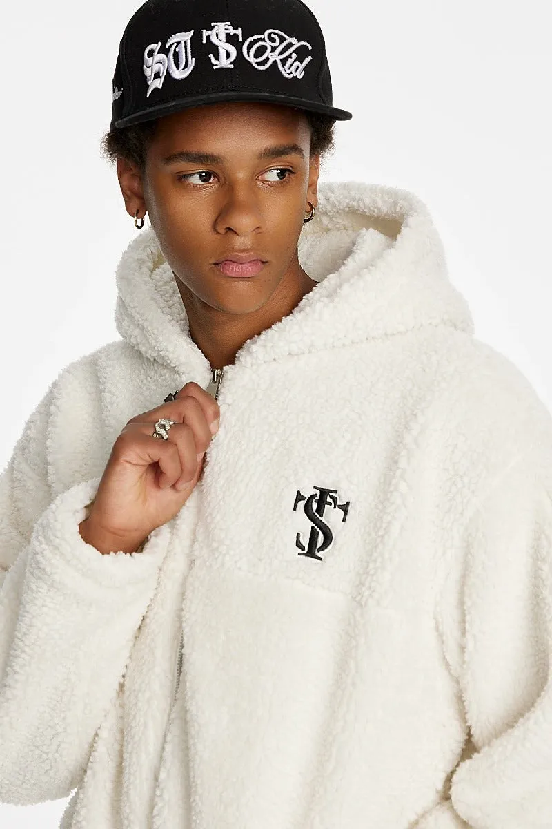 Split Faux Shearling Hooded Jacket