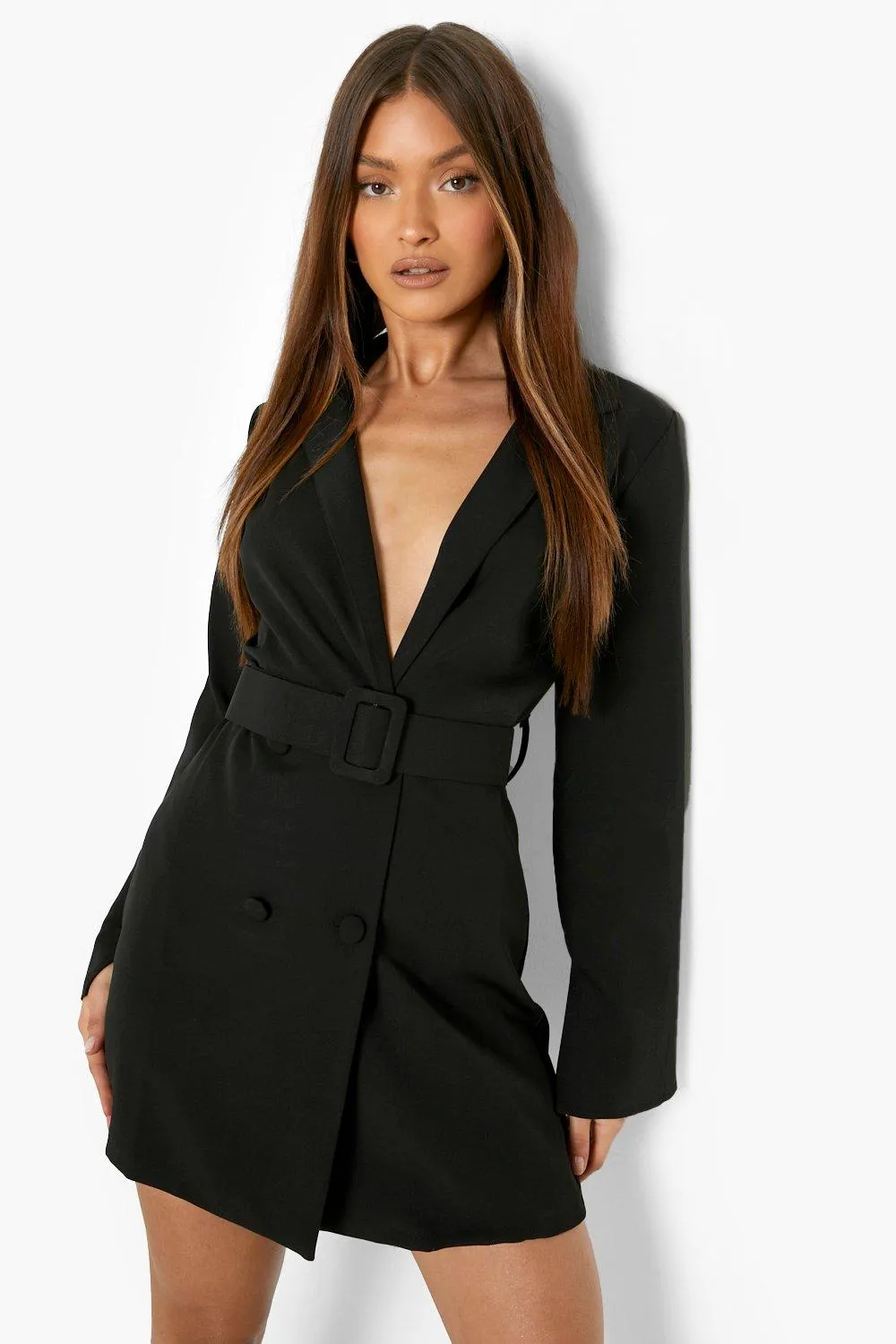 Split Sleeve Collarless Belted Blazer Dress