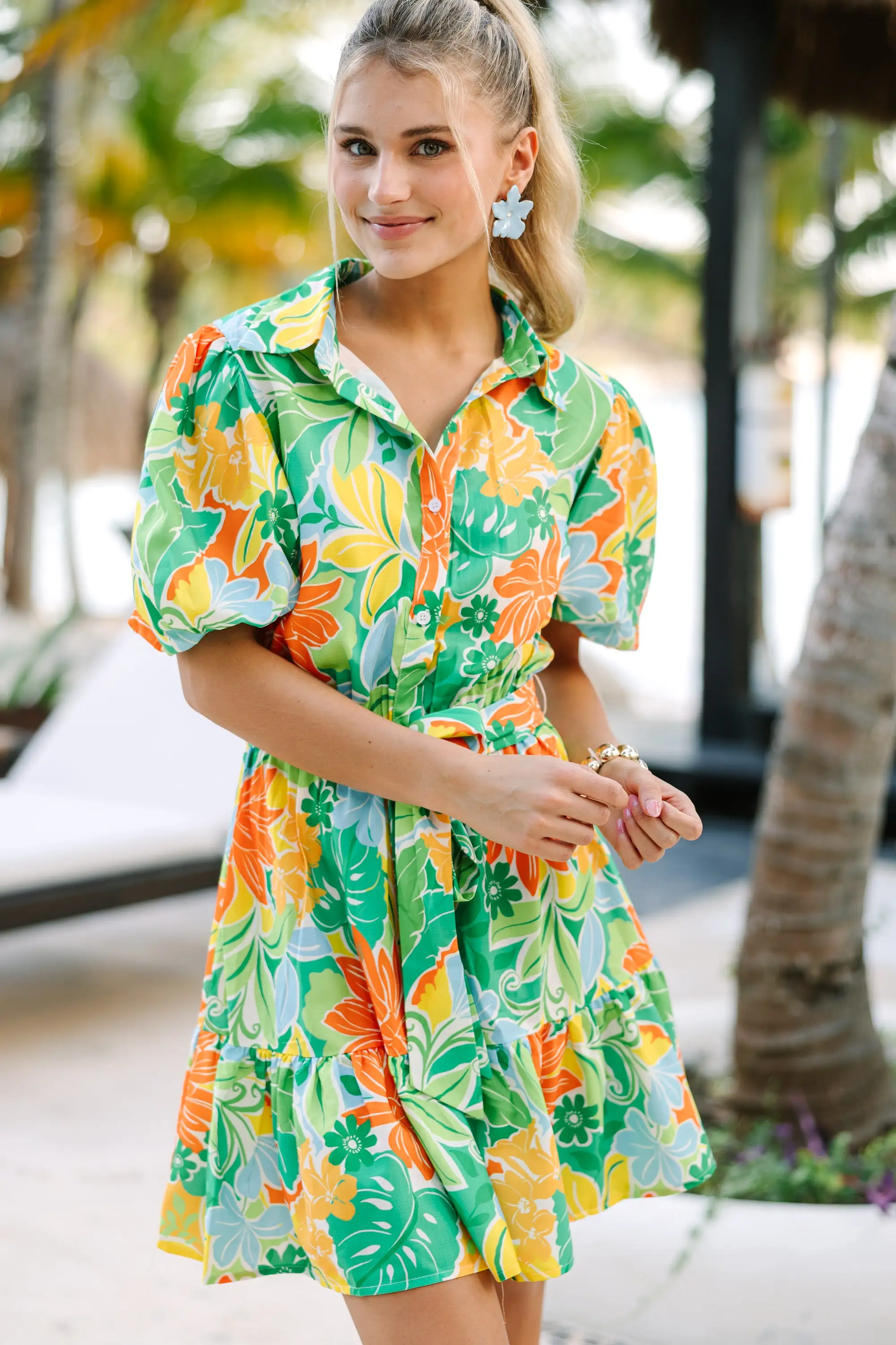 Sunny Days Ahead Green Floral Babydoll Dress