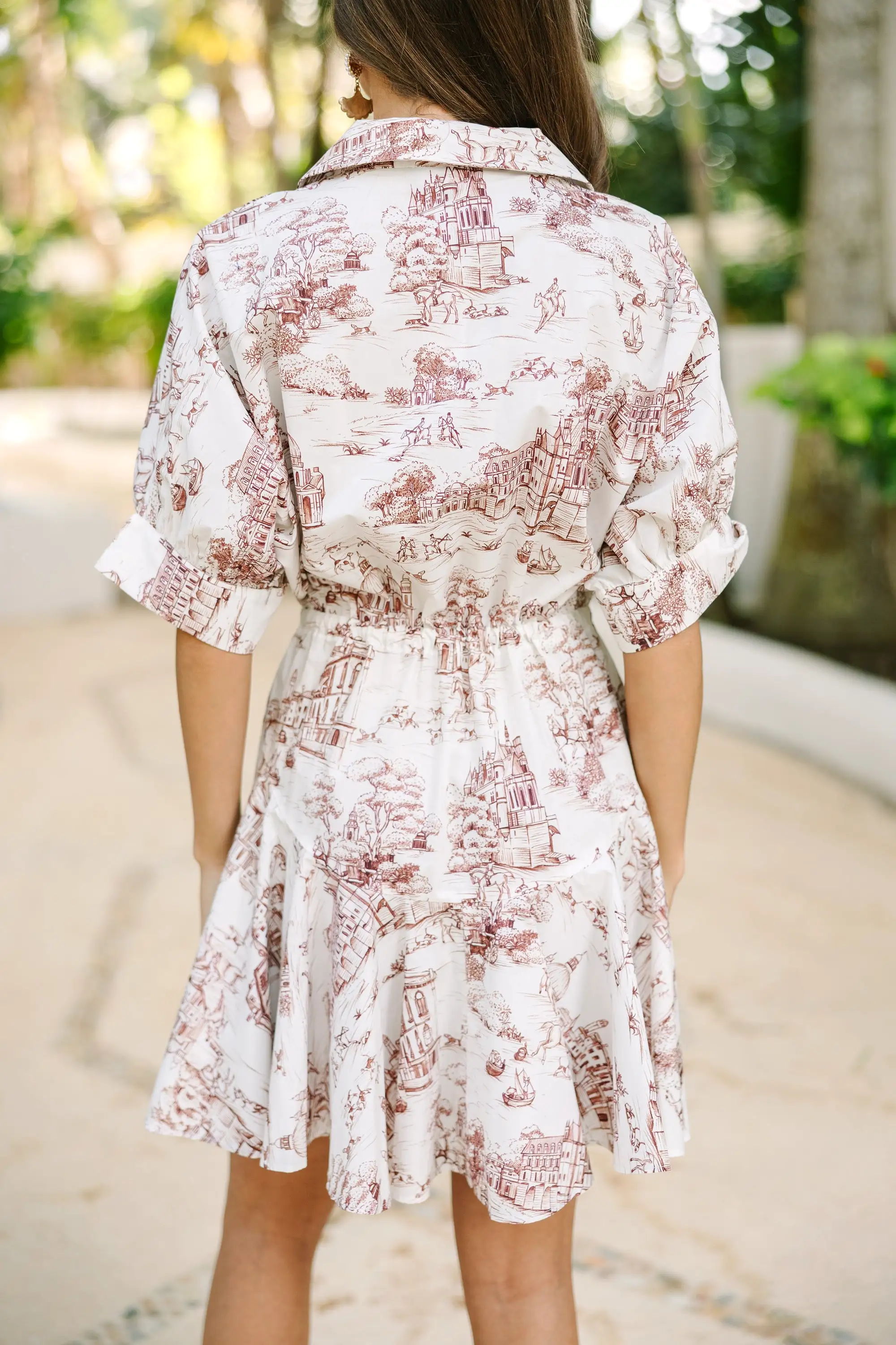 Take Your Word Ivory White Toile Print Dress