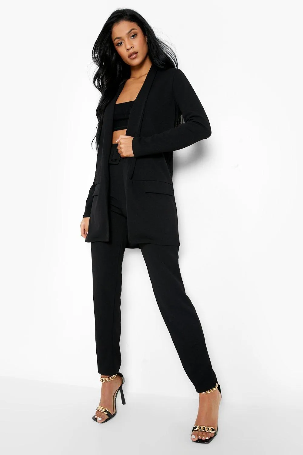 Tall Blazer And Belted Pants Suit Set