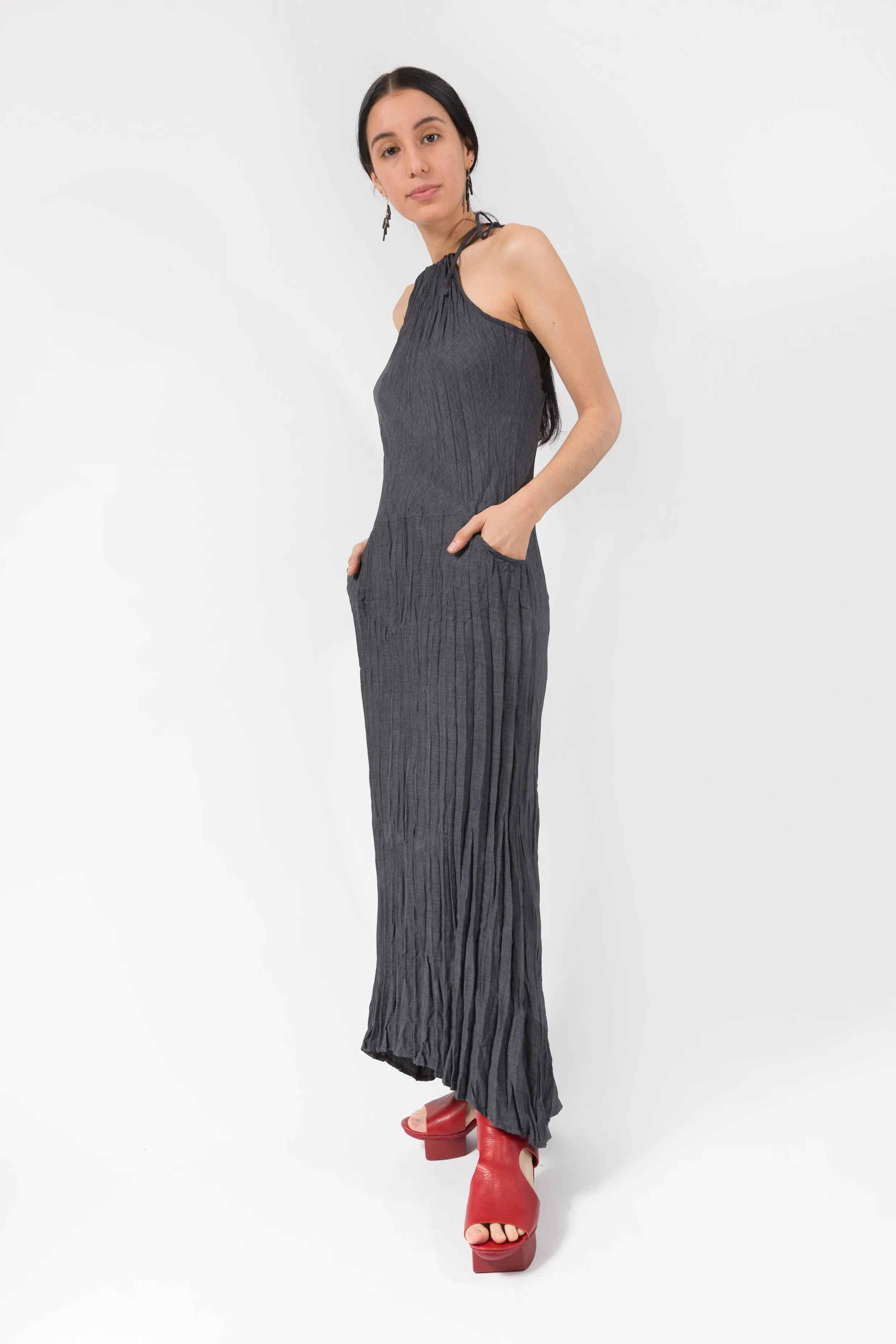 Twisted Maxi Halter Dress | Charcoal