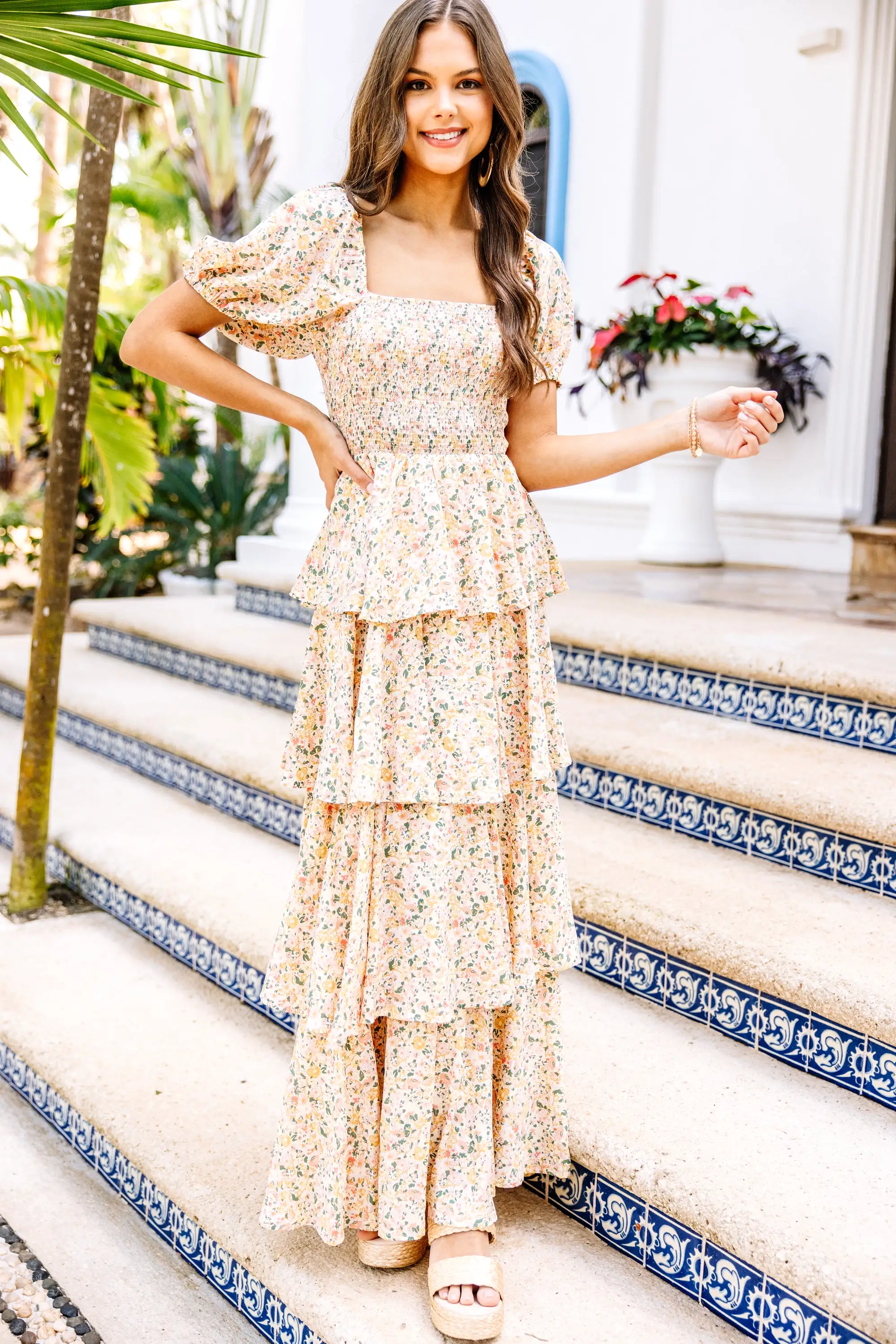 Under Clear Skies Yellow Ditsy Floral Maxi Dress