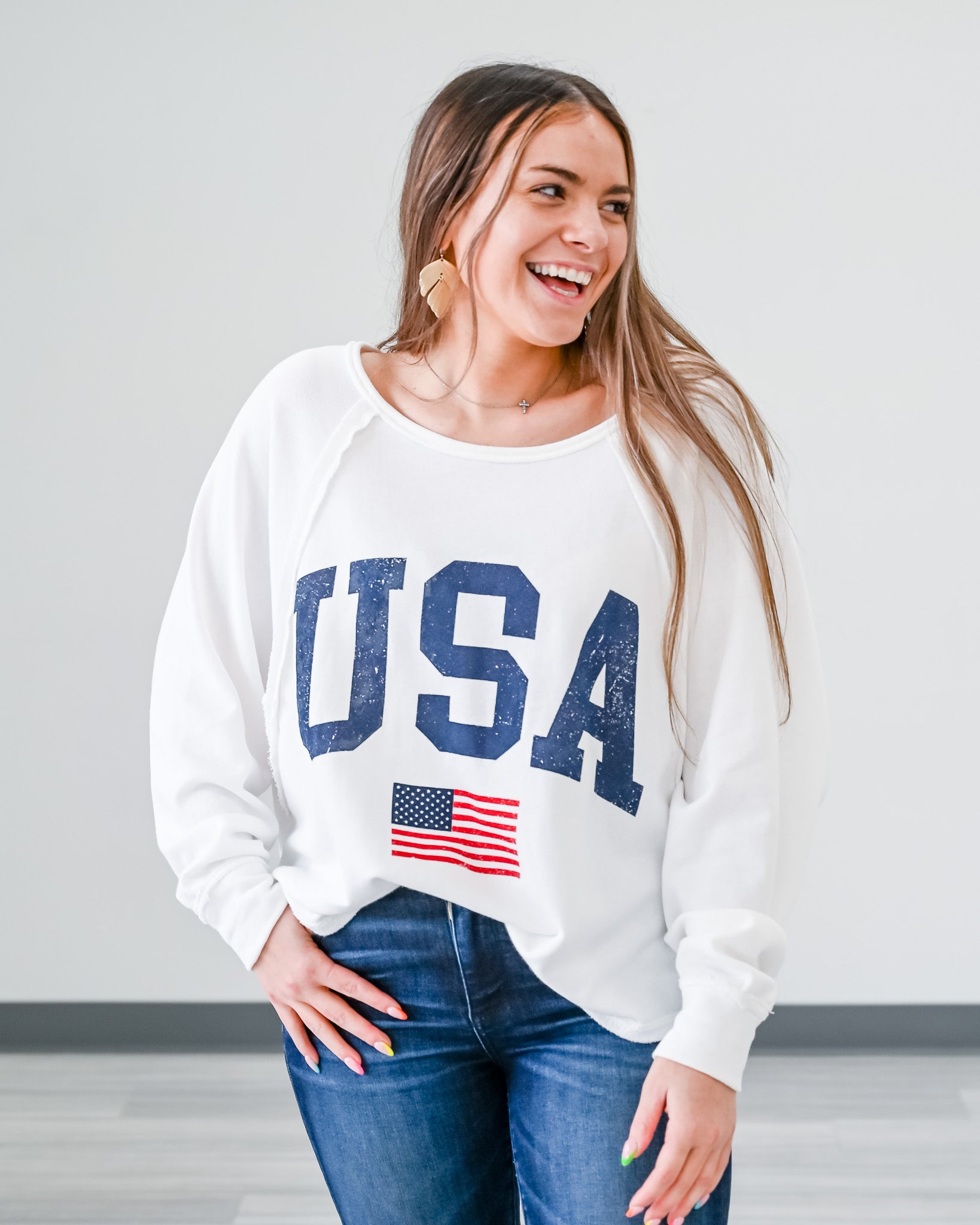 USA Long Sleeve Crop Top